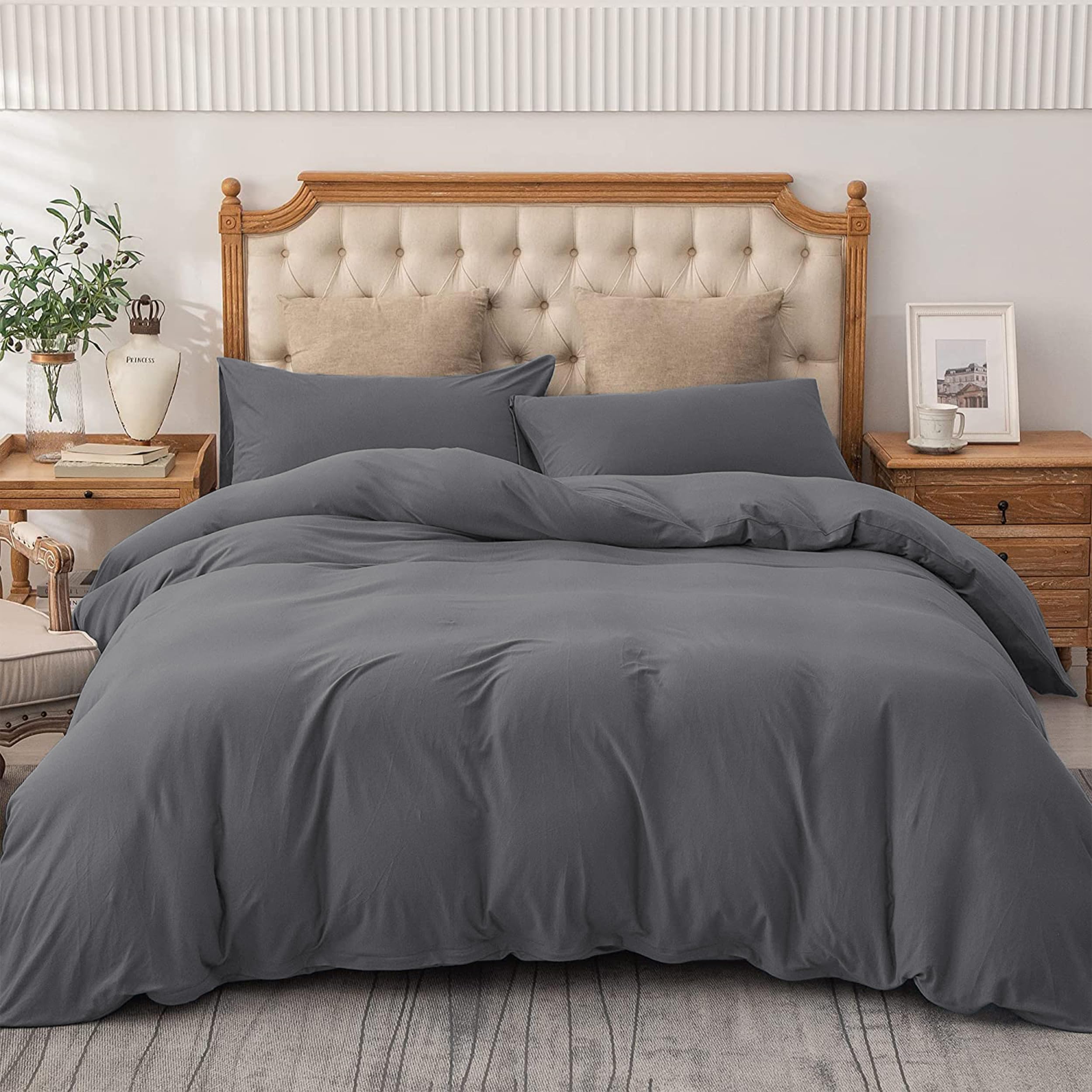 AMEHA Superking Duvets Sets Brushed Microfibre Duvet Cover with Pillow cases Grey Bedding Quilt Cover Set