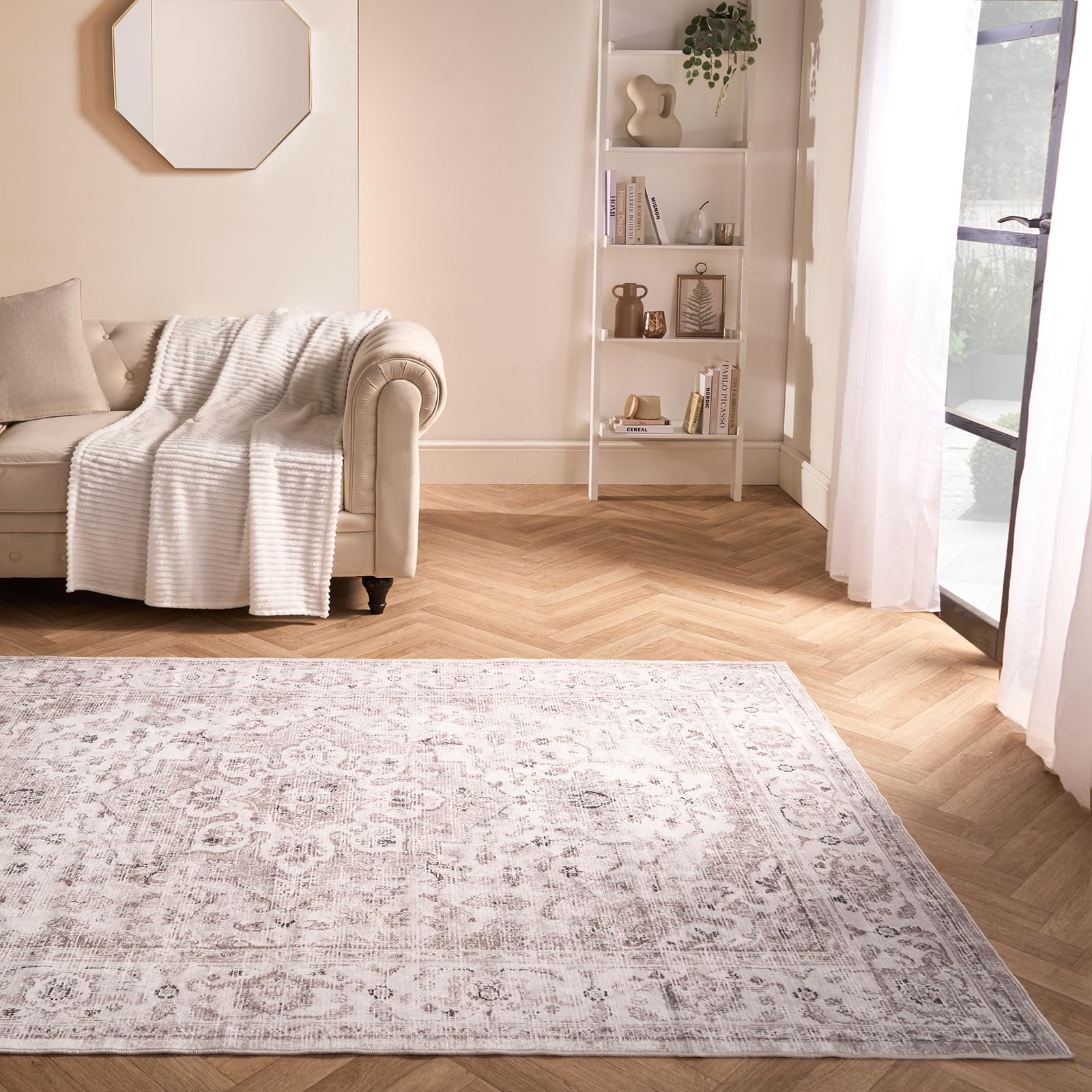 OHS Living Room Rugs with Vintage Printed Design, Washable Rug Soft Decorative Durable Material Stylish Medium Sized Bedroom Rugs - Natural, 120 x 170cm — image 1