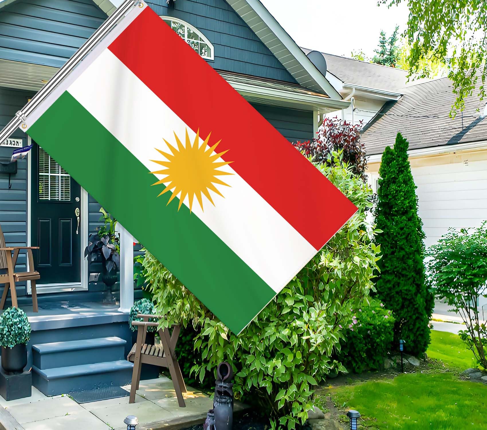 Bandera del Kurdistán, bandera kurda de 3 x 5 pies, 36 x 60 pulgadas, grande, digital, doble impresión, duradera, decoraciones de poliéster grueso 150D con 2 ojales de latón