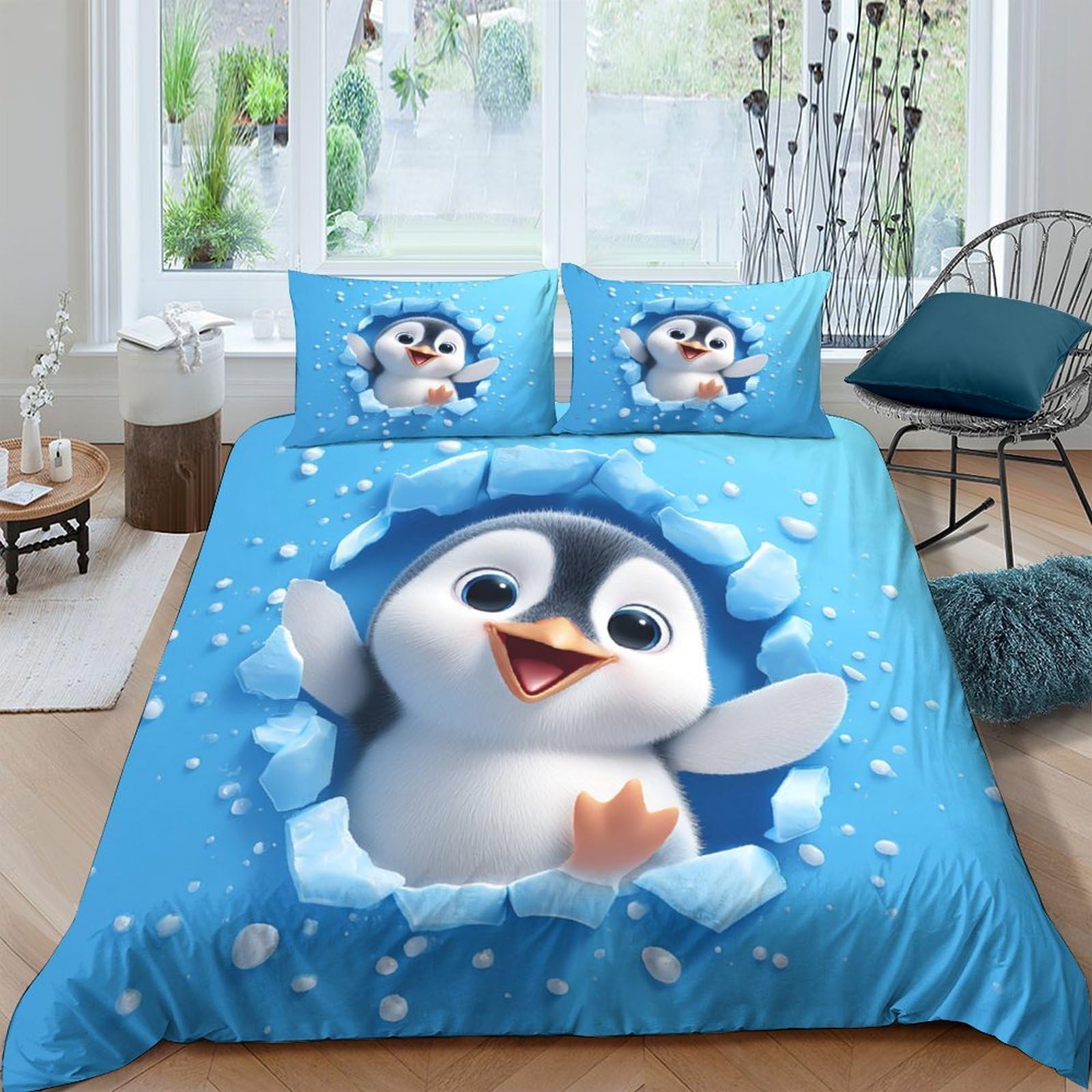 Ctjqhvkz Style-7 3D Printed Cute Penguin Fitted Sheet Microfiber Soft Blue Ice Cracking Cartoon Bed Cover For Bedroom Dorm Mattress Protection Decor Single（135X200cm）