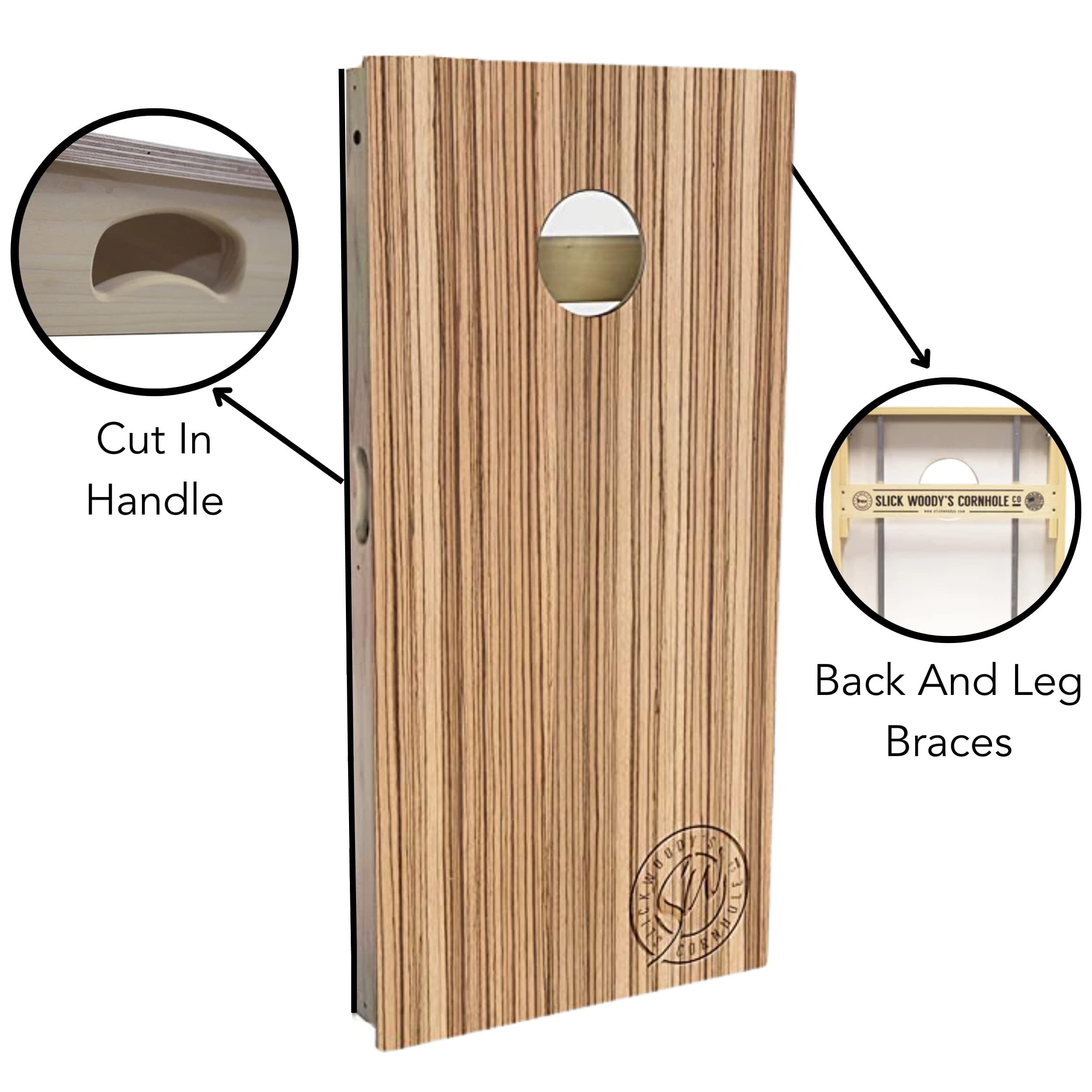 Slick Woody's Professional-Grade Cornhole Boards - 4'x2' Solid Wood Regulation Woodgrain Bean Bag Toss Game with 8 Resin Filled Bags