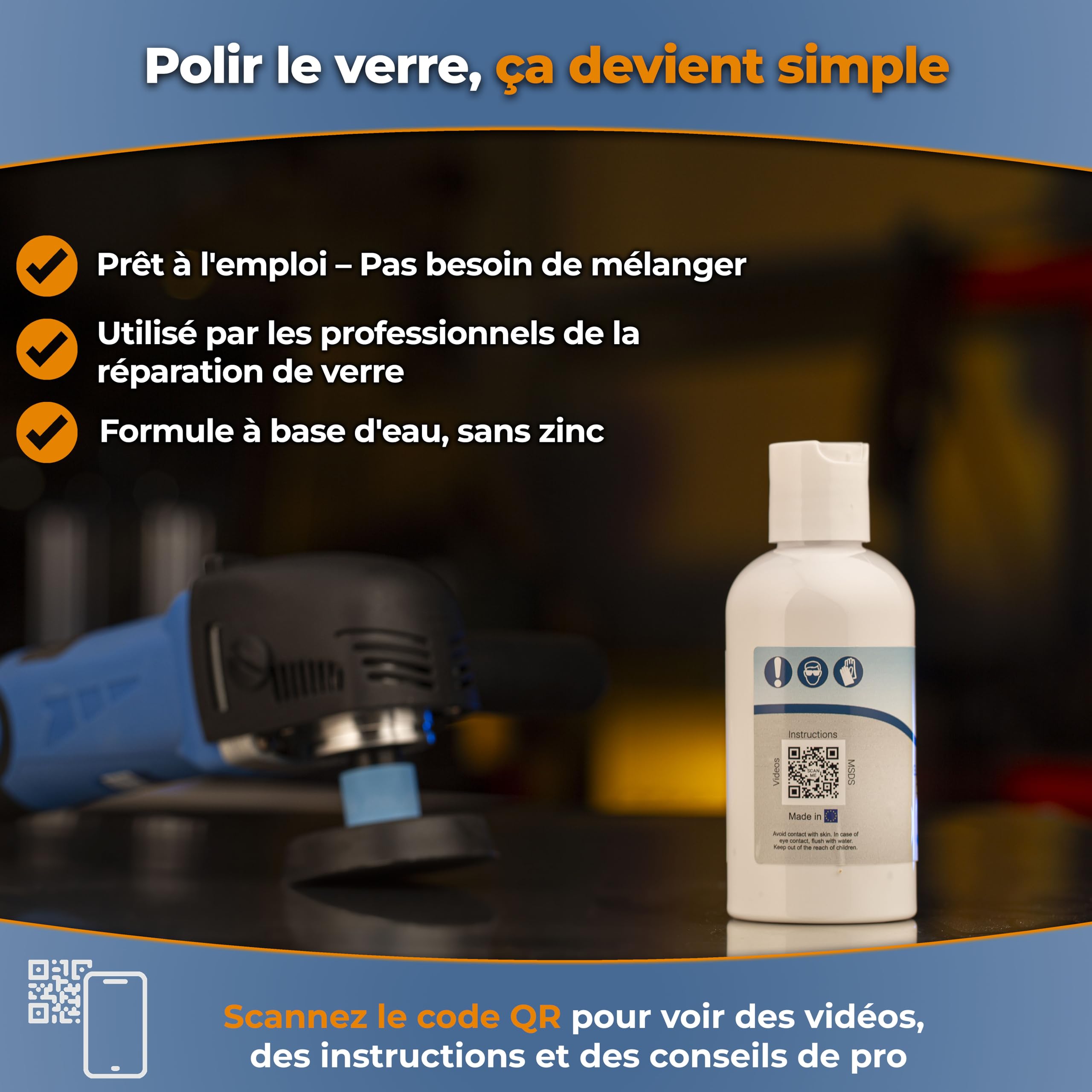 Glass Polish 14005 Pâte à polir pour Verre Professionnel Toutes Surfaces en Verre 1,2 microns 250 ML