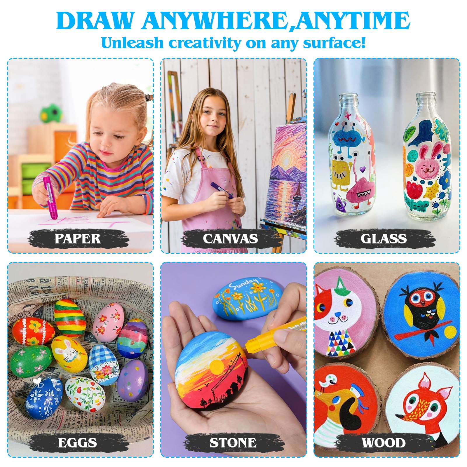 Confezione da 96 bastoncini di vernice a tempera, 24 colori atossici per bambini, non sporca, asciugatura rapida, lisci e lavabili, funzionano alla grande su carta, legno, vetro, ceramica, tela