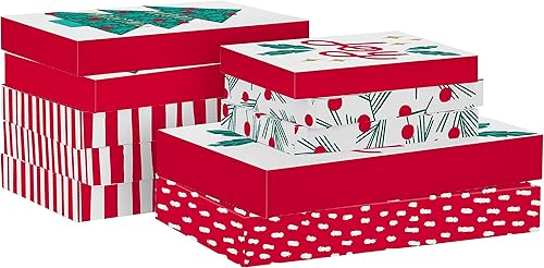 Miniatura 4 de Hallmark Cajas de camisa de Navidad para regalos (10 cajas de ropa con tapas: 3 pequeñas 11", 5 medianas 14", 2 grandes 16") rayas rojas y blancas,