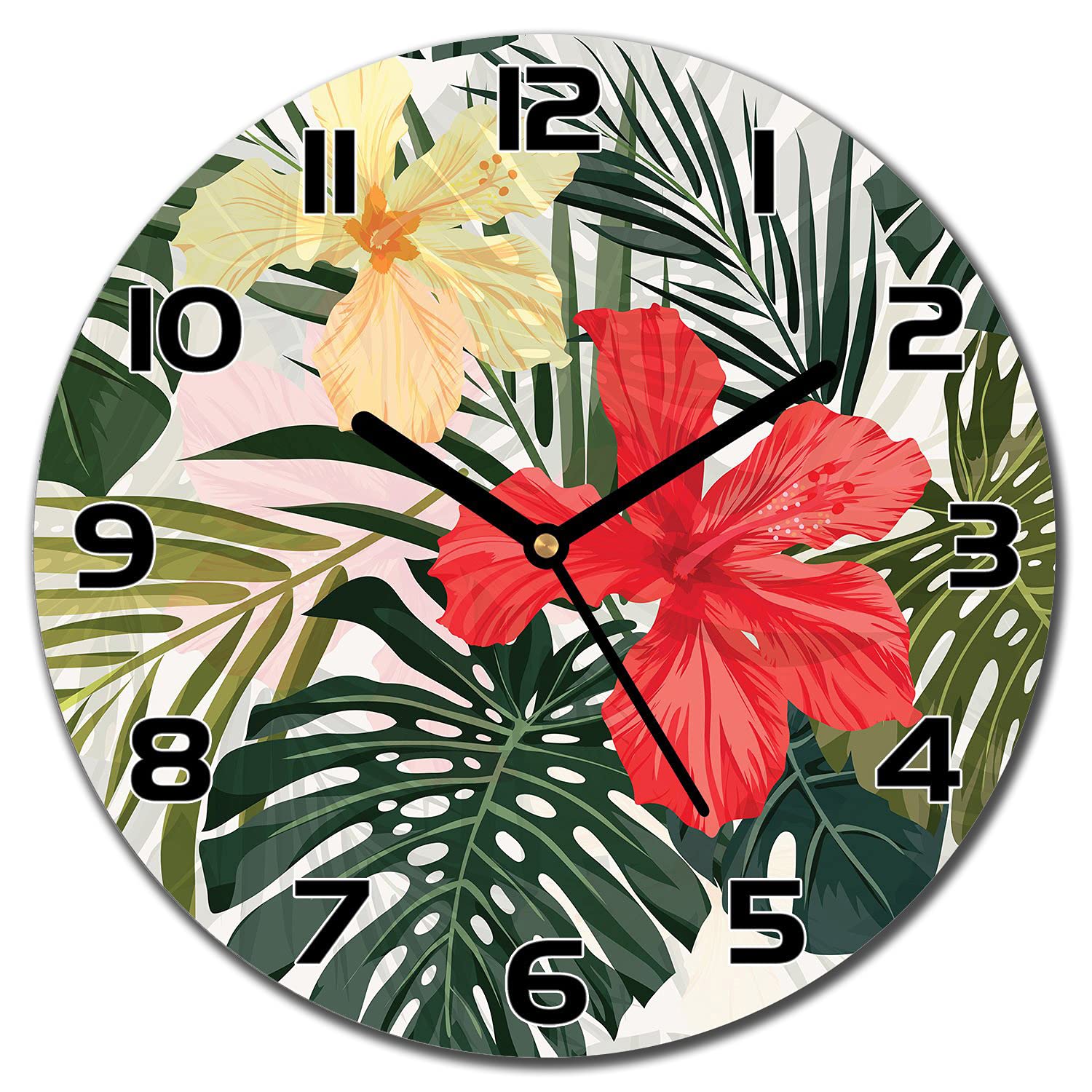 Horloge en verre moderne salon cuisine avec aiguilles noires 30cm
