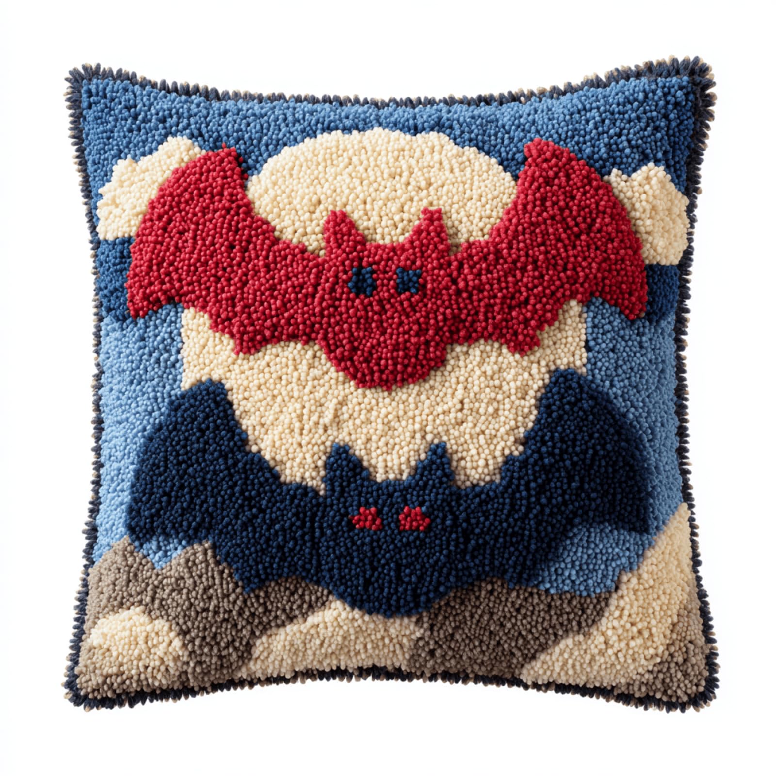 Taxpy Bat Cushion Cover Latch Hook Kit, IY Craft Kit for Adults Beginners,Pre-Printed Canvas with Yarn and Hook,43x43cm Needlecraft Home Decor Gift