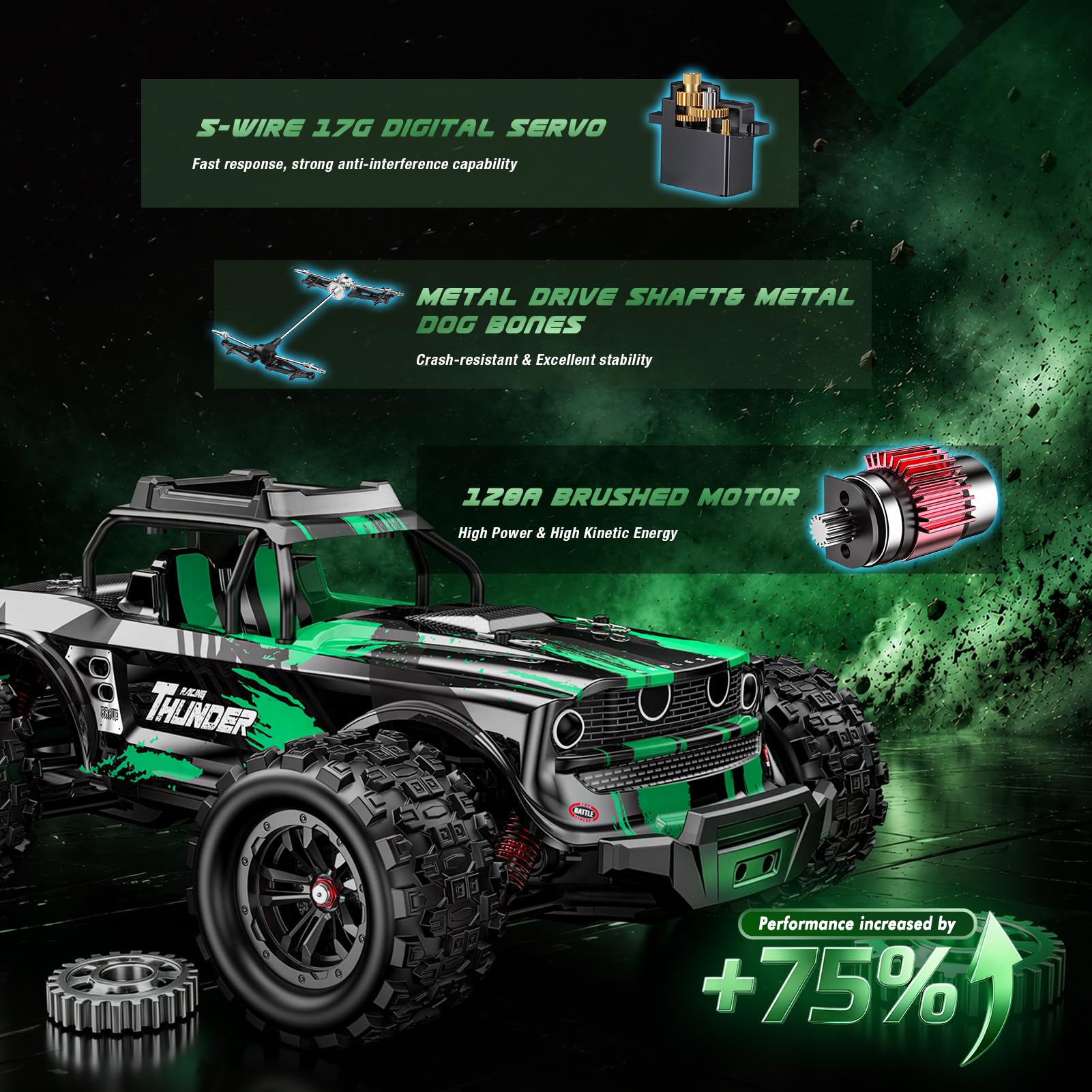 HappyGoLucky 1:14 Coche Teledirigido Adulto, 50 KM/H, 2 Baterías de 2000 mAh, 4x4 Coches RC Alta Velocidad con Luz LED, Offroad Monster Truck Juguete Regalo para Niños Adulto