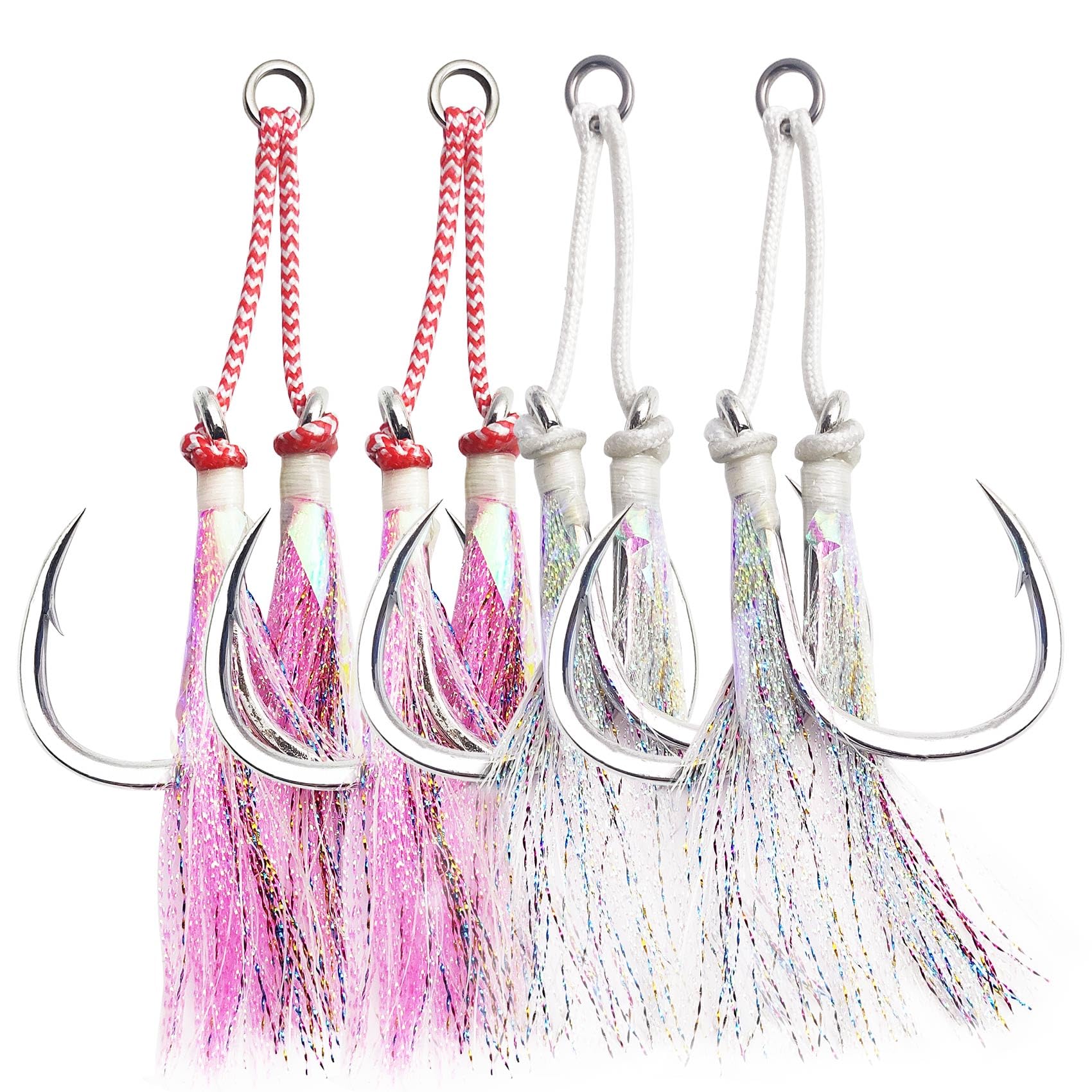 Eupheng Heavy Duty Assist Hooks, Glow, High Strength BKK Double/Single Assist Replacement Fishing Hooks for Slow Fast Fall Jigging Lures, Also Have Steel Wire Style