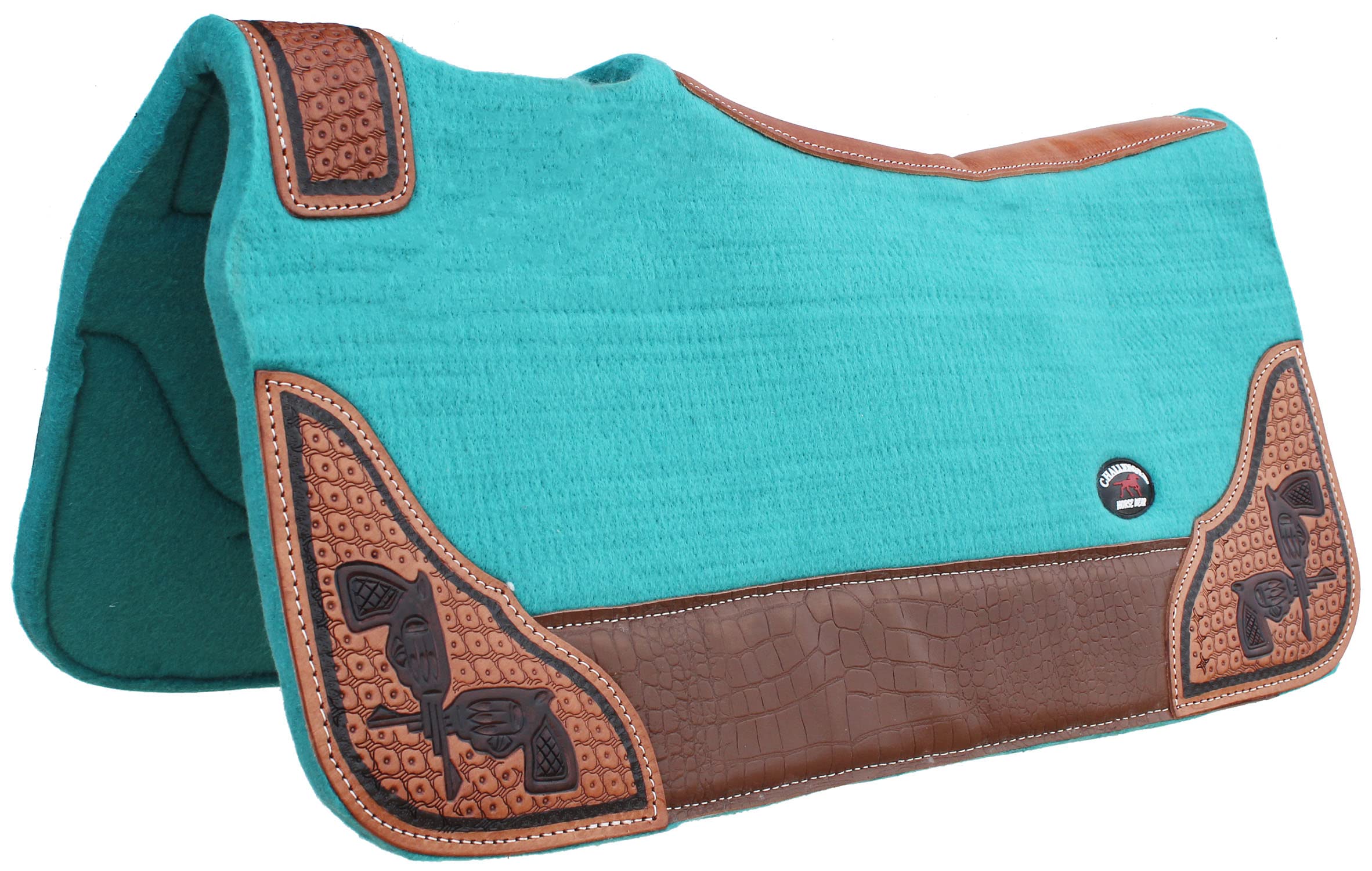CHALLENGER Horse 32" x 30" Western Contoured Wool Felt Therapeutic Saddle Pad Teal 39208TL