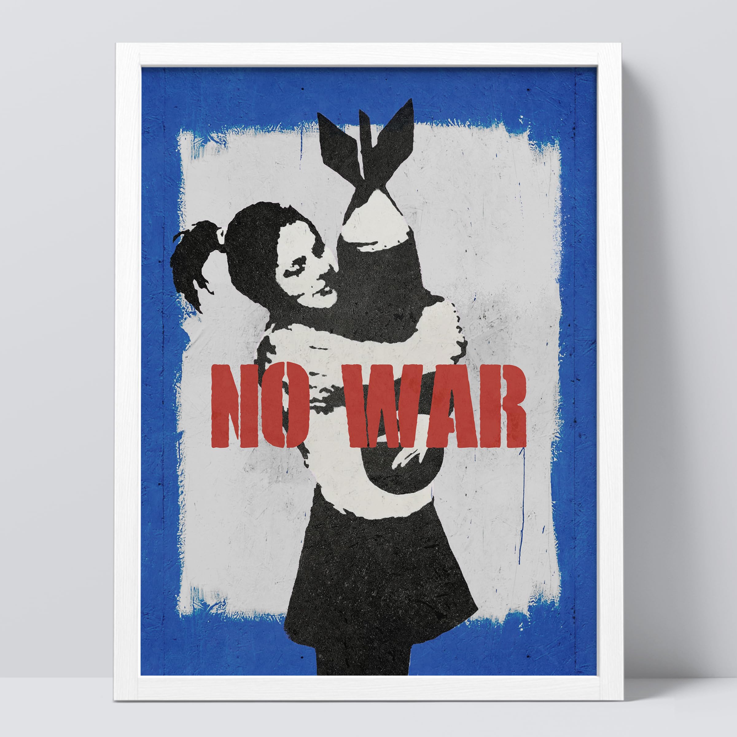 Amazon.com: SIGNWIN Framed Banksy Bomb Hugger NO Wall Art, Blue