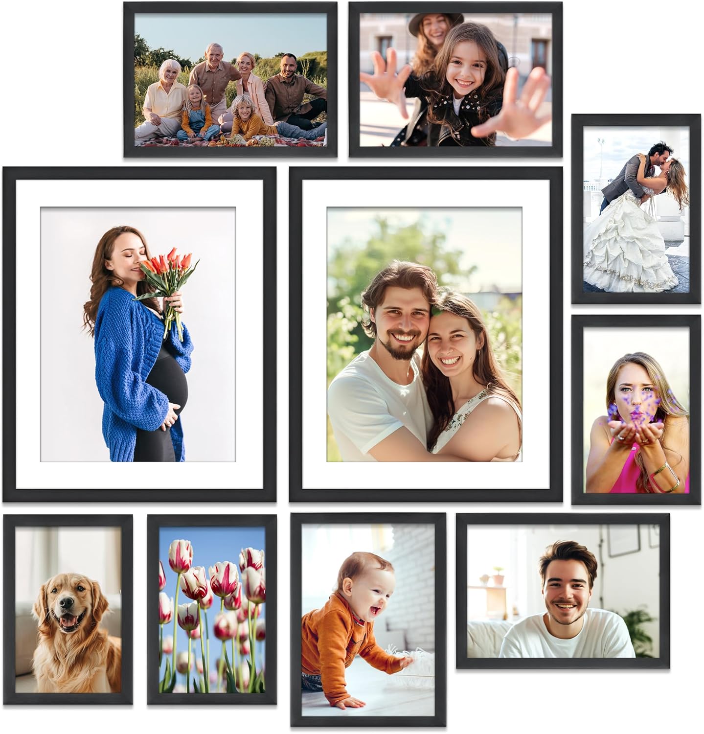 Icona Bay Combo-Sizes Silver Picture Frames Set - 10 PC (Four 4x6, Four 5x7, Two 8x10), Noble Collection Multi-Pack, Modern Professional Design for Wall Gallery
