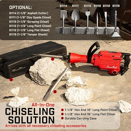 Miniatura 5 de XtremepowerUS - Martillo neumático de demolición pesado 2200 vatios rompedor de hormigón con estuche guantes