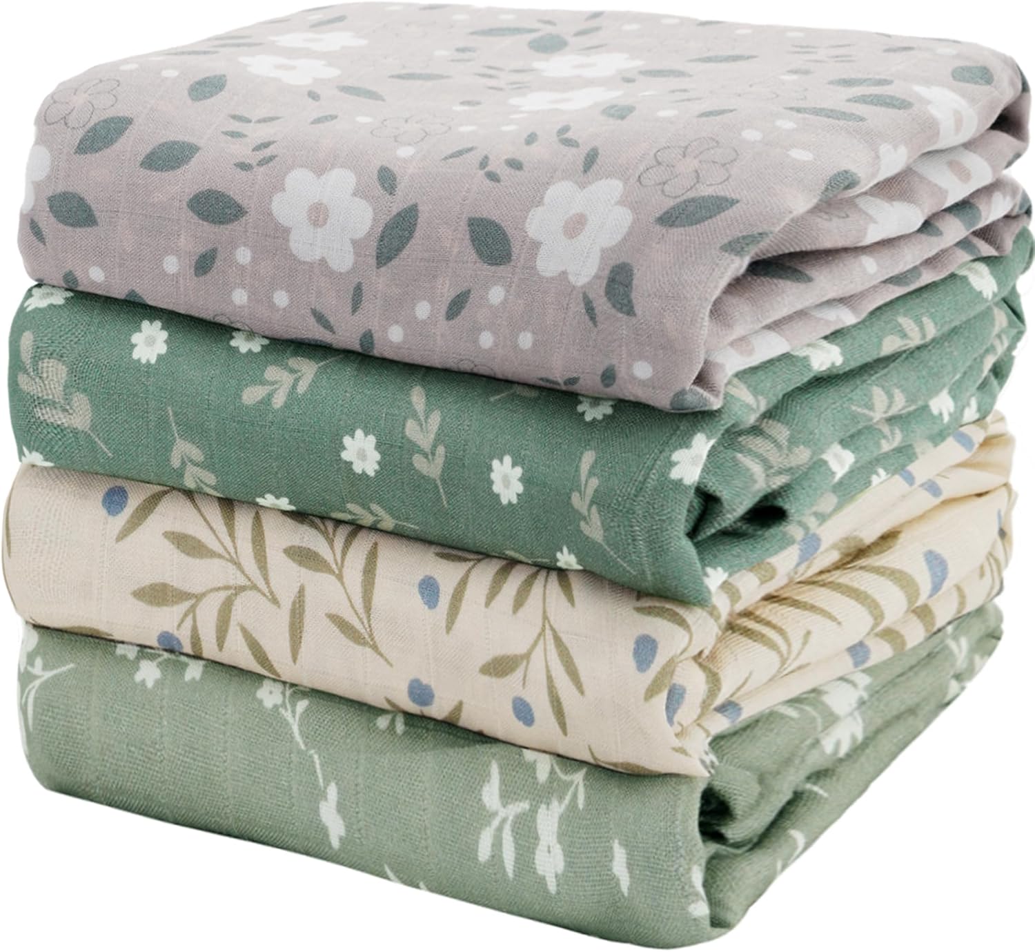 4 Set Muslin Swaddle Blankets for Newborn Baby Boys, Girls,Receiving Blankets-Cute Soft Print Baby Towel Wrap 120x110cm Baby
