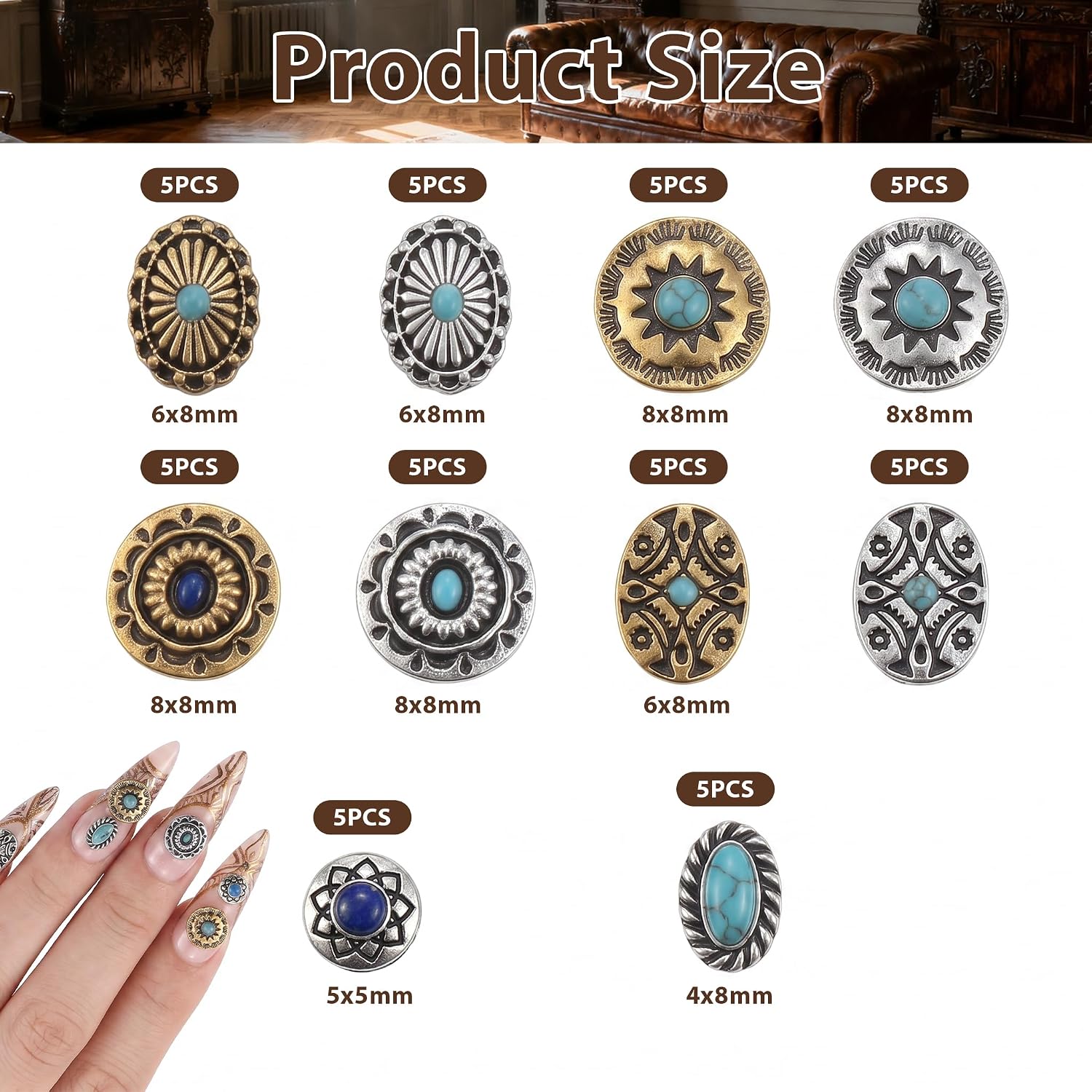 Amaxiu 50Pcs Turquoise Nail Decoration Sheets, Ethnic Style Decoration