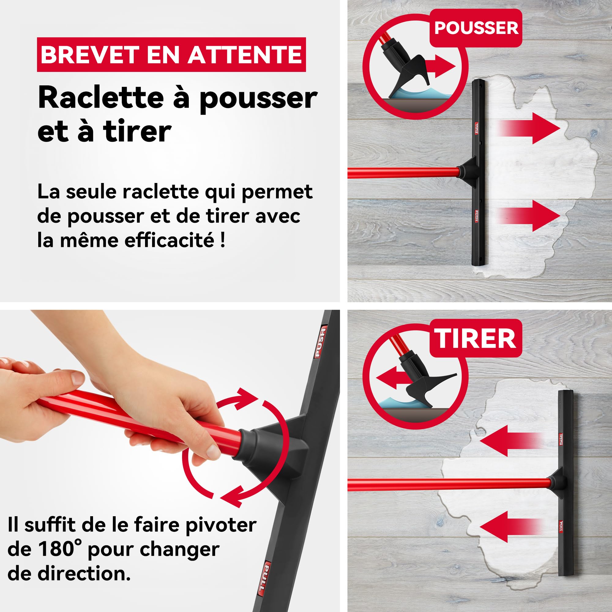 Tyroler Balai Raclette Sol Extérieur Terrasse Pousser et Tirer | Tête 45cm 100% Caoutchouc | 4 Parties de 140cm de Long | Parfait pour Toutes Surfaces | Raclette Douche Sol Professionnelle