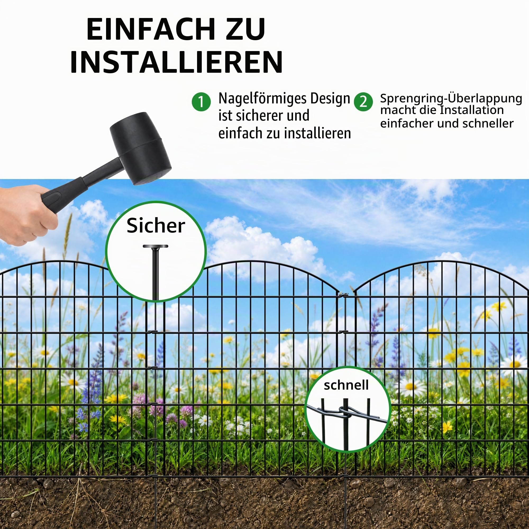 Thealyn Metall Gartenzaun, Dekorative Bordüre, Kein Graben, Rostfreie Tierbarriere für Blumenbeet, Hunde (81cm H x 71cm B, 10 Paneele, Gesamtlänge 7m)