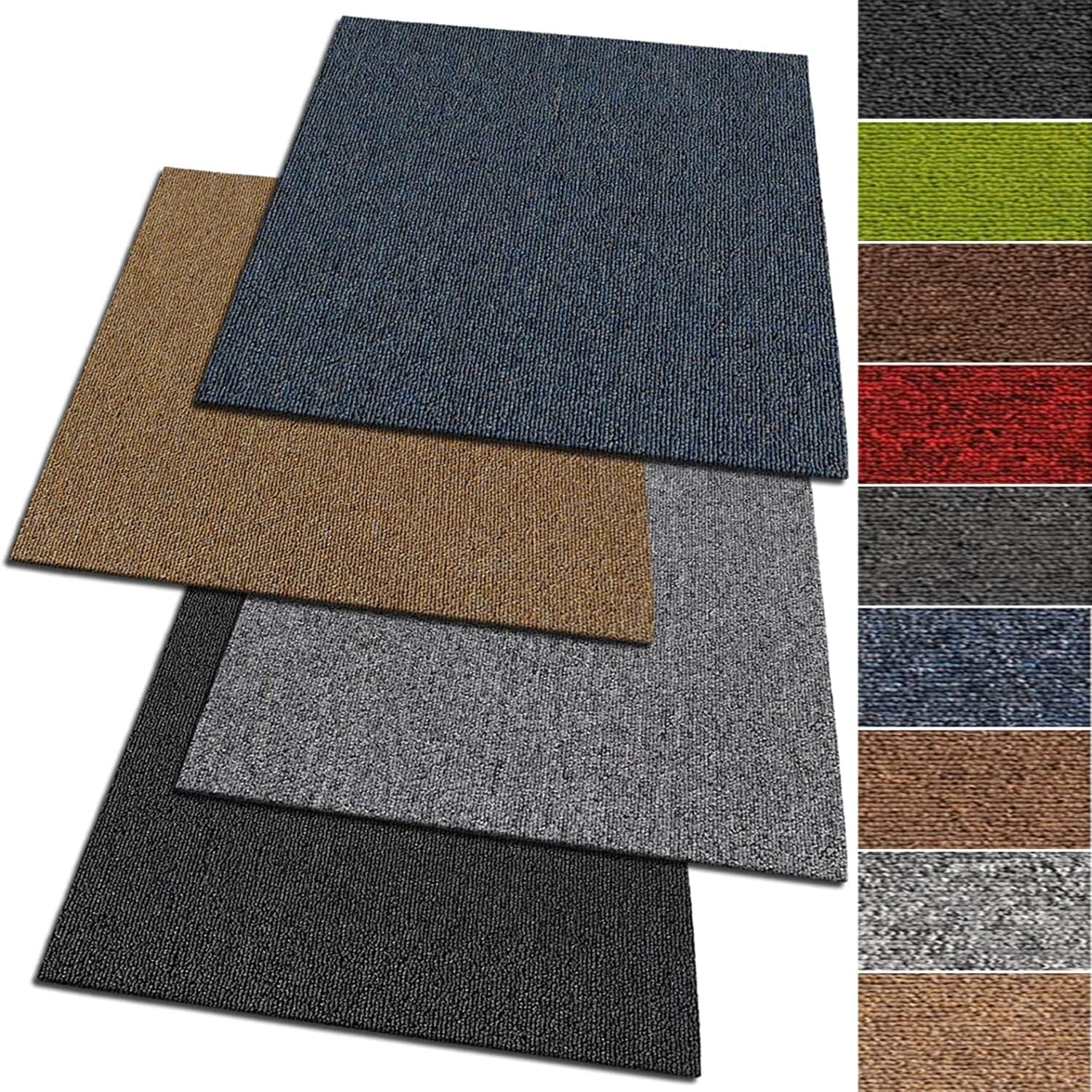 KARAT Teppichfliesen Moskau 50x50 cm selbstliegend strapazierfähiger Teppich Bodenbelag mit hochwertigem Schlingenflor antistatisch