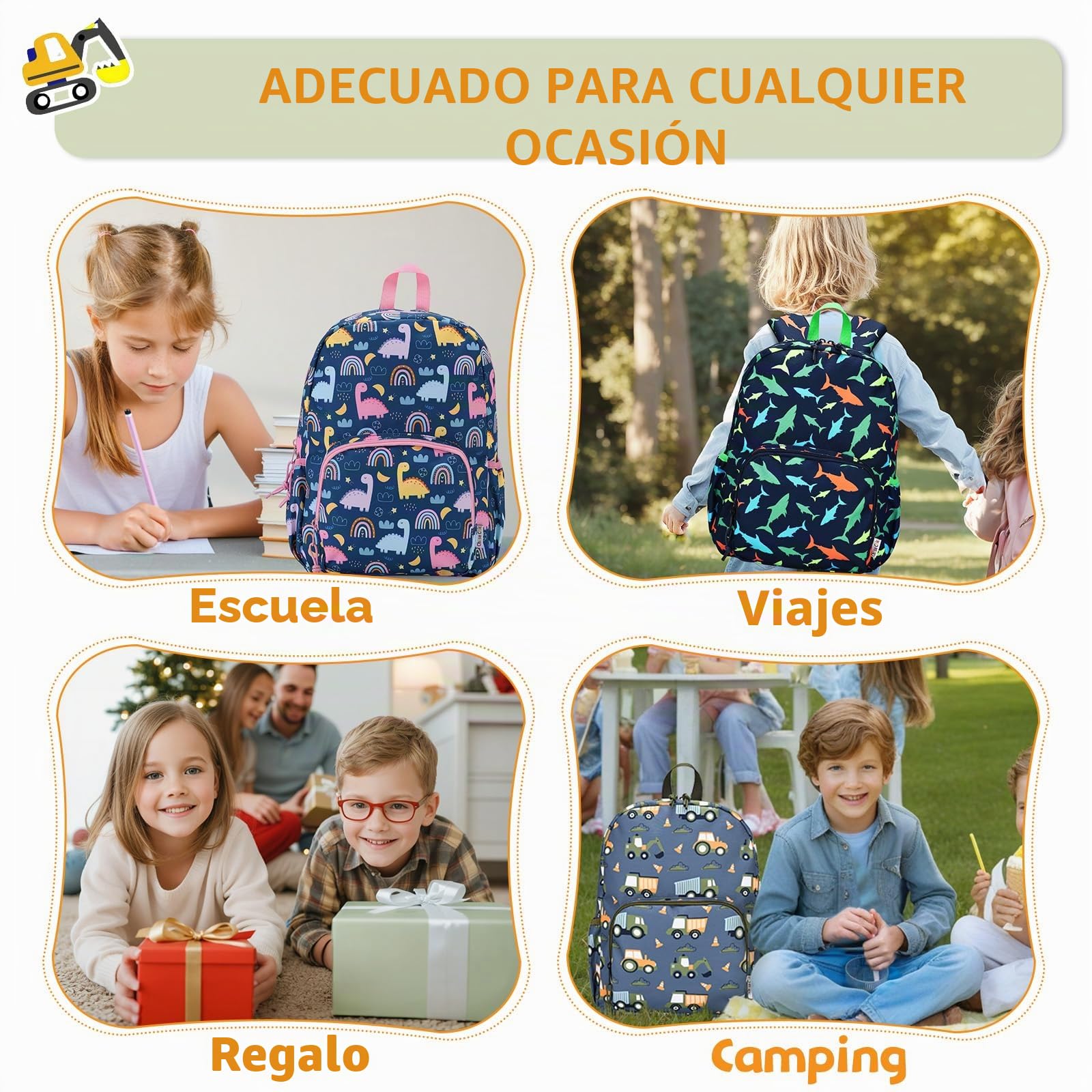 Chase Chic Mochila Infantil Resistente al Agua con Correa de Pecho - Mochila Escolar Ligera para Niños 3‑6 Años, Espalda Acolchada y Bolsillos Laterales, Varios Estilos