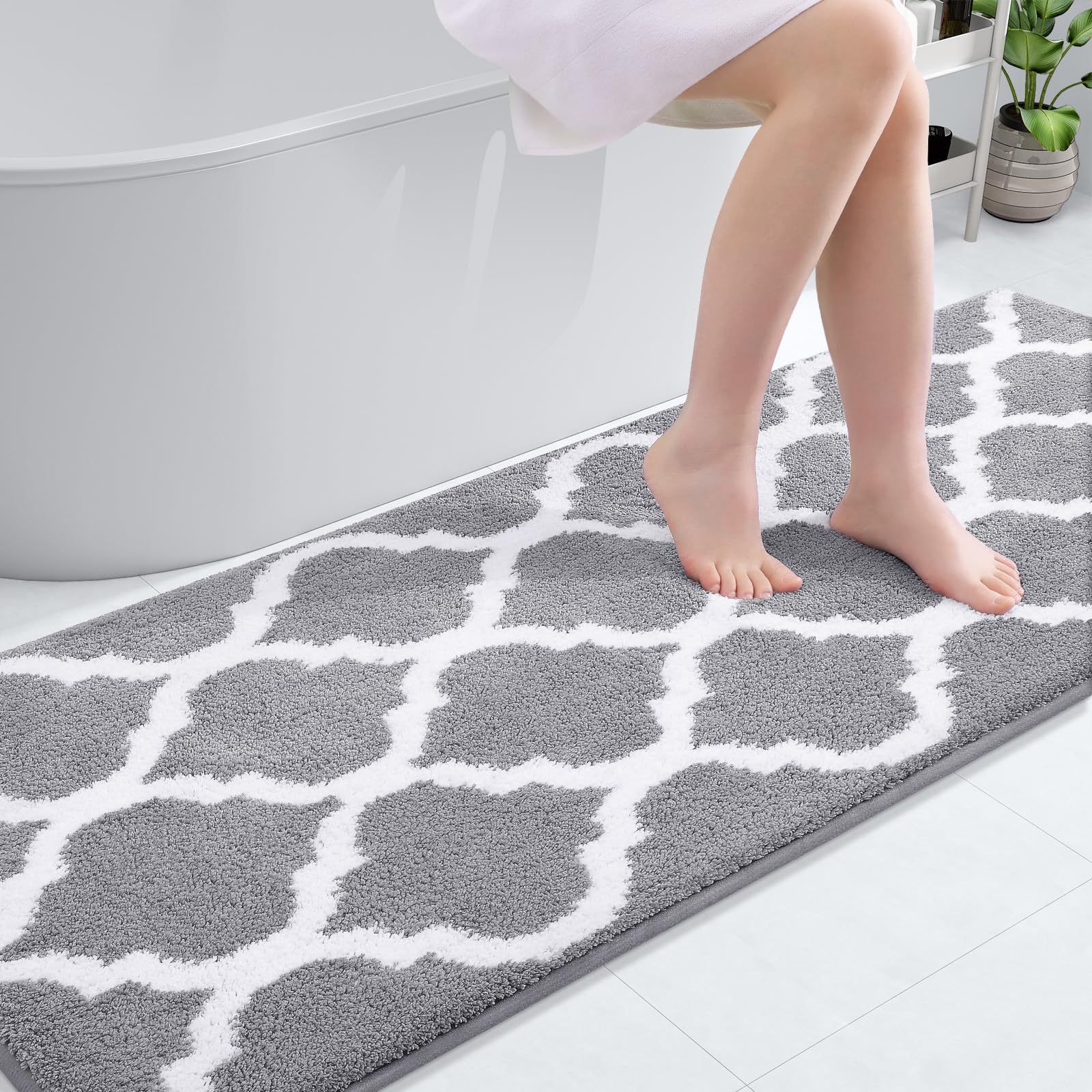 Olanly Alfombra de baño de lujo, alfombra de baño de microfibra suave y absorbente, alfombra de baño antideslizante, lavable a máquina, para secar en el suelo, bañera y ducha, 24 x 60 pulgadas, gris