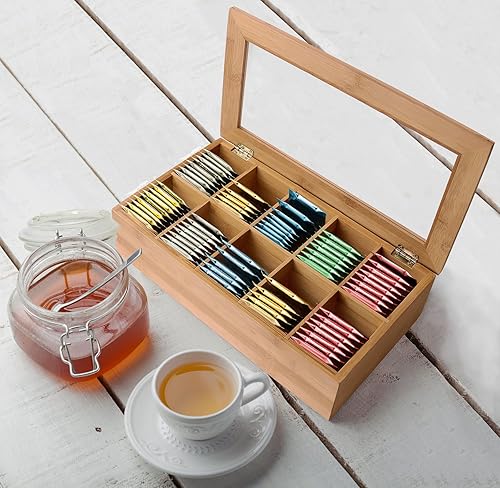 Miniatura 7 de Estilo Organizador de caja de té caja de almacenamiento de bambú de alta calidad con 10 compartimentos caja de almacenamiento para gabinetes de