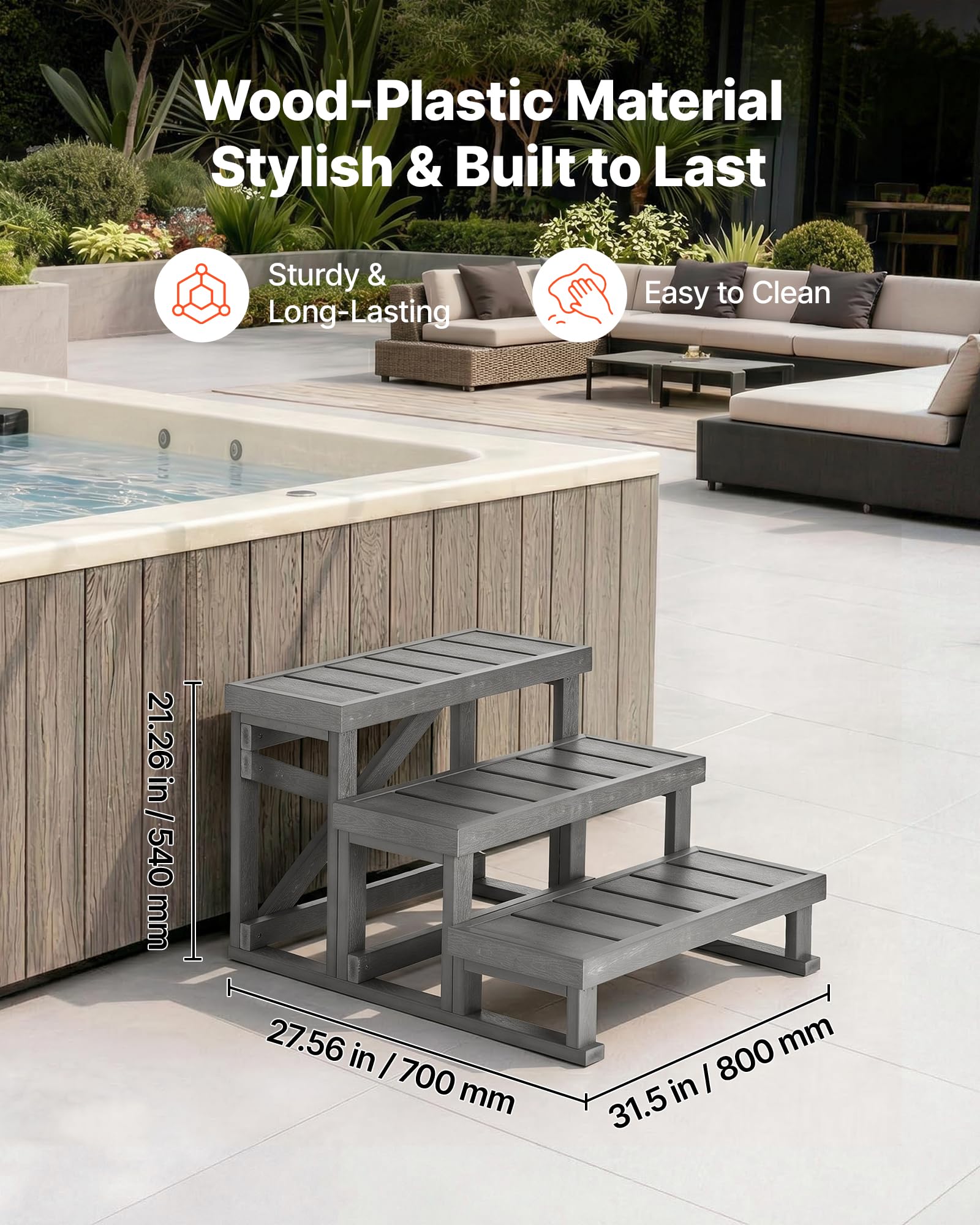 VEVOR Escaleras para Bañera, 3 Peldaños de Plástico Hips, Ancho de 70 cm