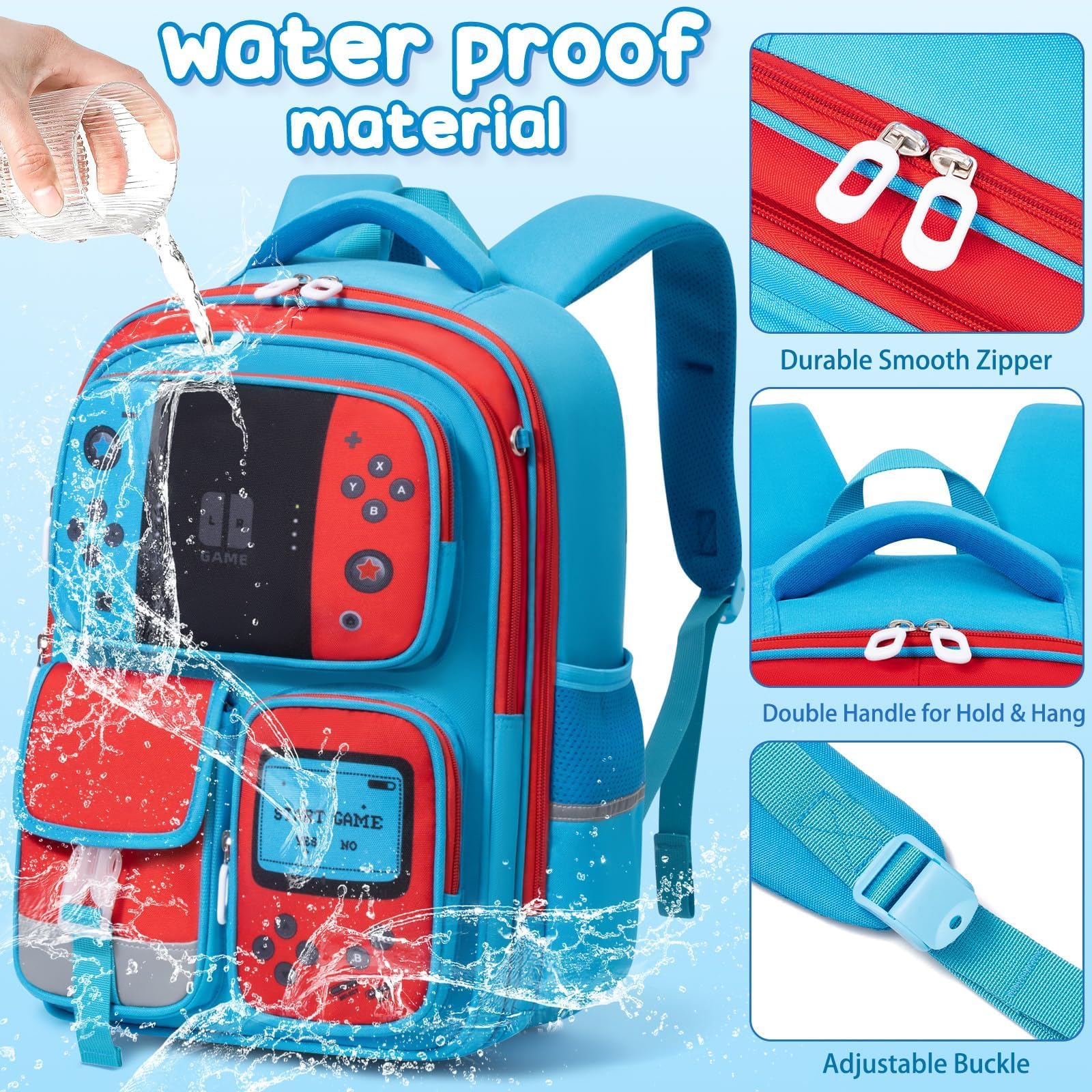 Fimibuke Kinder-Rucksack für Schule, Jungen, 3 Stück, Gamer-Rucksack mit Lunchbox und Federmäppchen, Gaming, Schule, Büchertasche, Teenager, Kinder