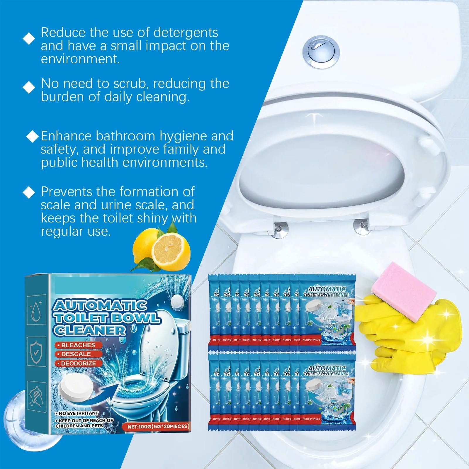 pastiglie detergenti per lavatrice Detergente disincrostante deodorante for WC da 20 pezzi(2 BOXS)