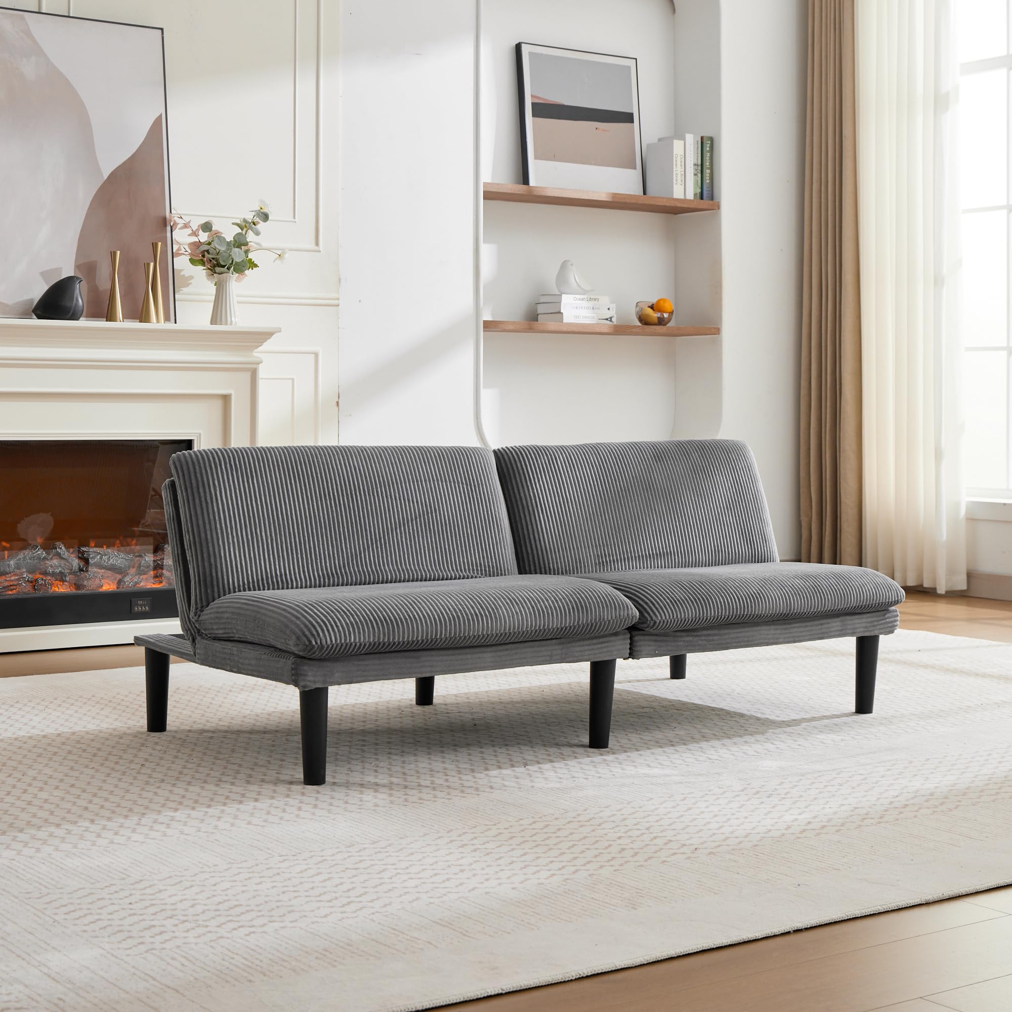 Generisch Sofá de 2 plazas de terciopelo gris, 3 posiciones, ajustable, cama para invitados en casa