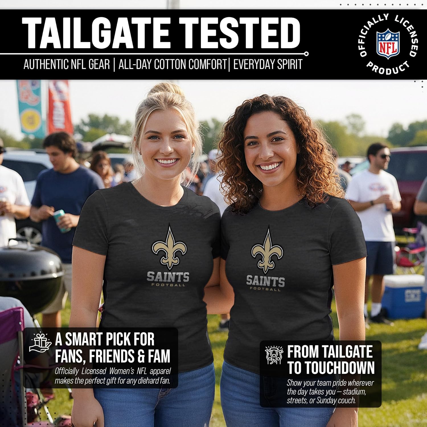 Team Fan Apparel Women's NFL Ultimate Fan Logo Short Sleeve T-Shirt - 100% Cotton - Officially Licensed - Tagless Tee (New Orleans Saints - Black, X-Large) - Image 4