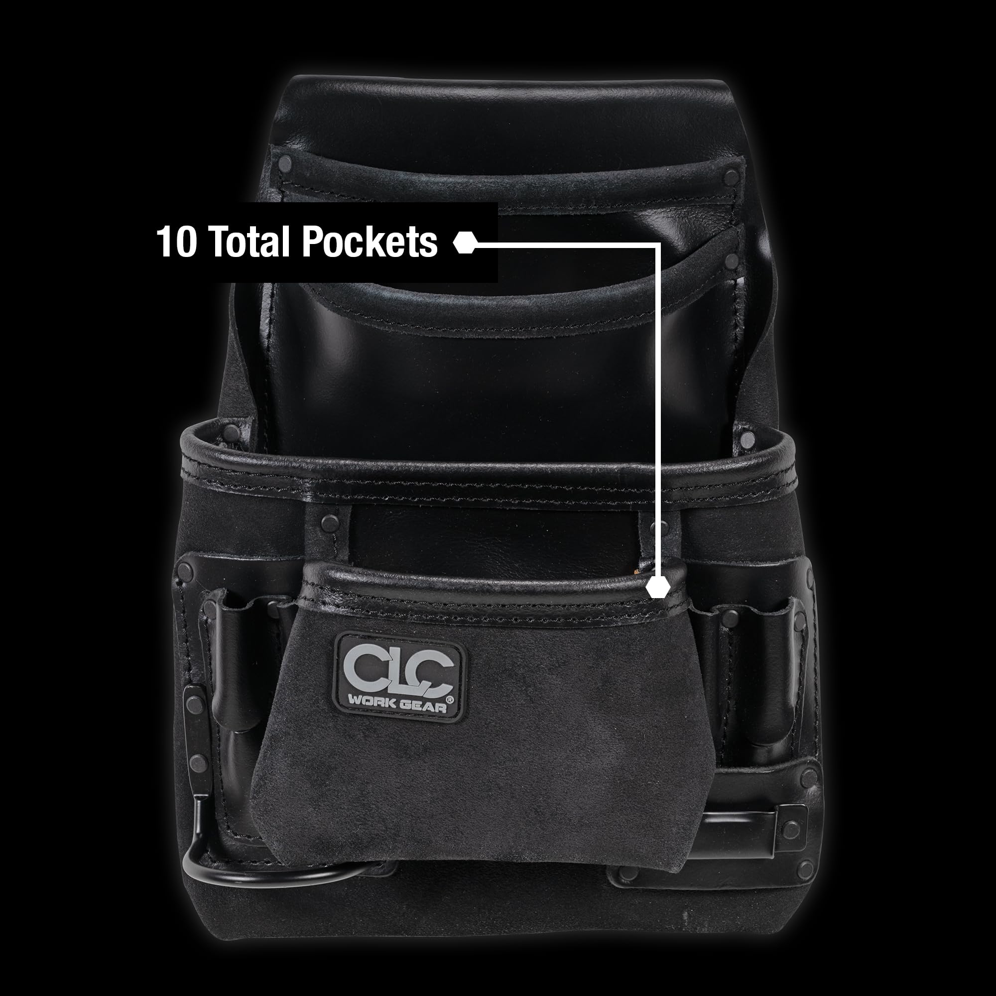 CLC Work Gear 55423 Heavy-Duty Leder Schreiner Nagel- und Werkzeugtasche - Werkzeugtasche mit 10 Fächern mit Hammerschlaufe und Tapeclip