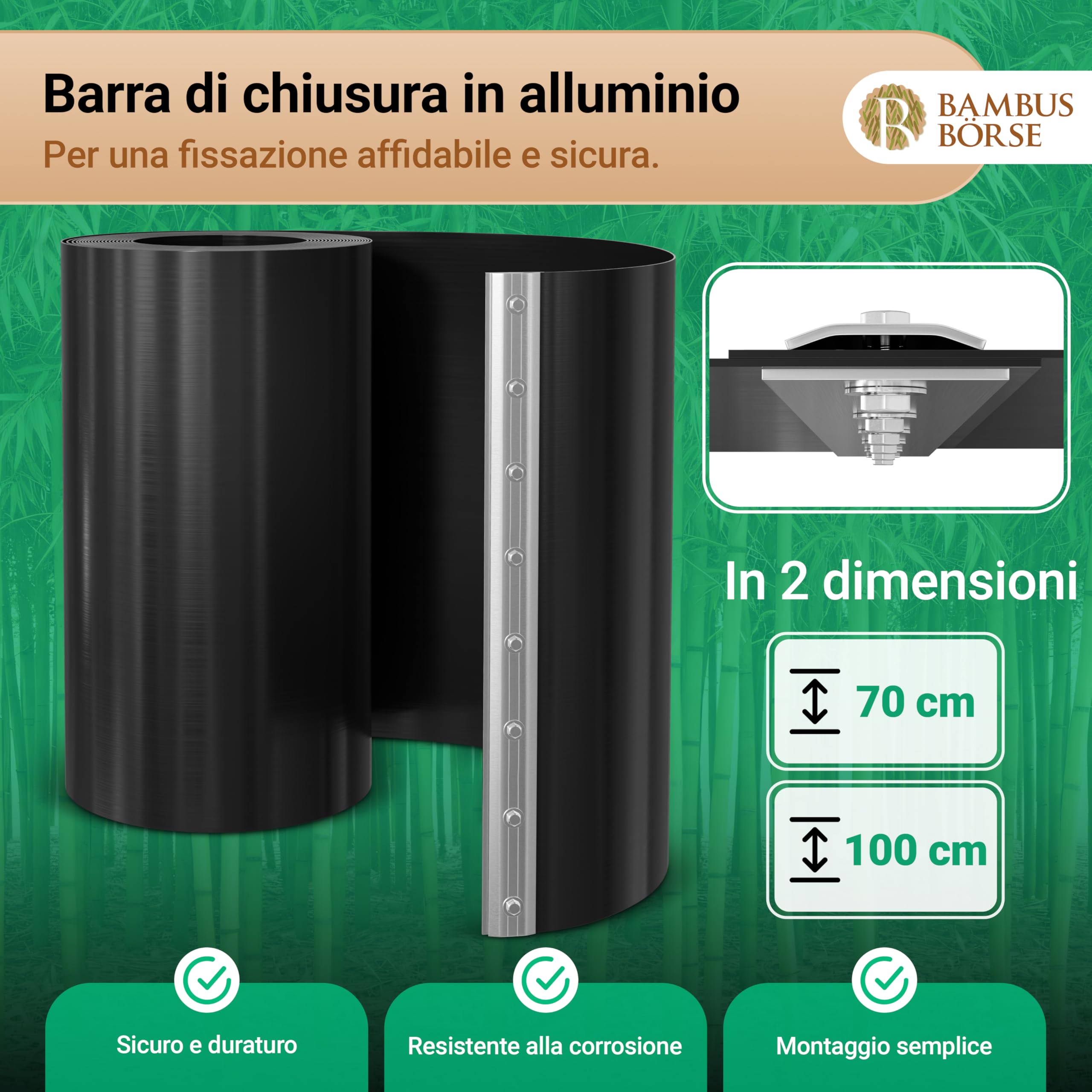 Barriera per Radici - Barriera per rizomi con Binario di bloccaggio Alta 70 cm, Spessa 2 mm, Lunga 20 m - Realizzata in HDPE di Alta qualità - Barriera per rizomi di bambù