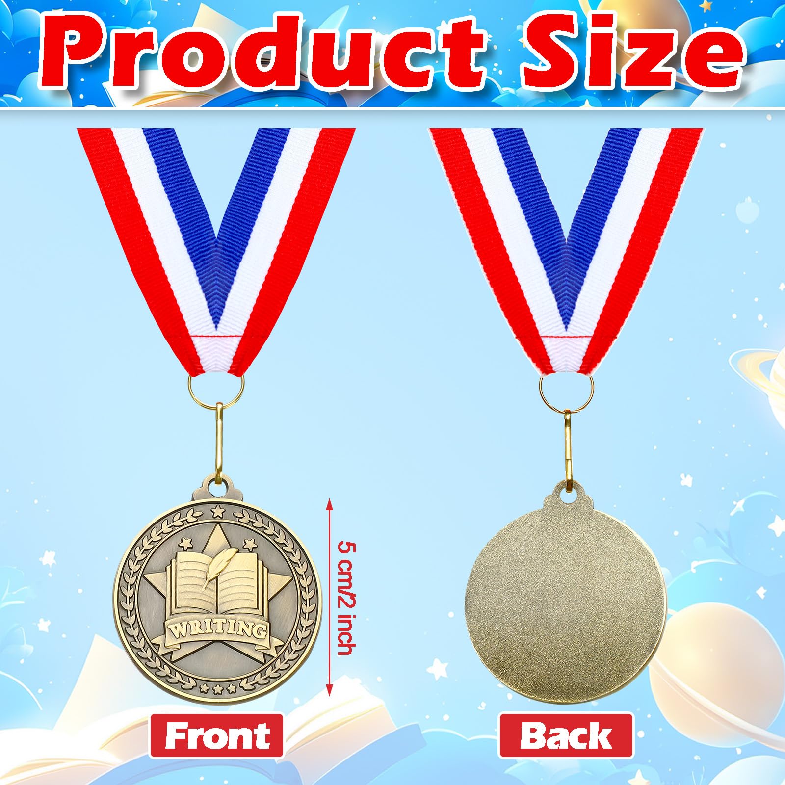 Quelay 30 medallas de premio de 2 pulgadas, medallas de oro a granel con cintas para el cuello, trofeo de metal, regalo para torneos, competiciones, fiestas, niños y adultos (escritura)