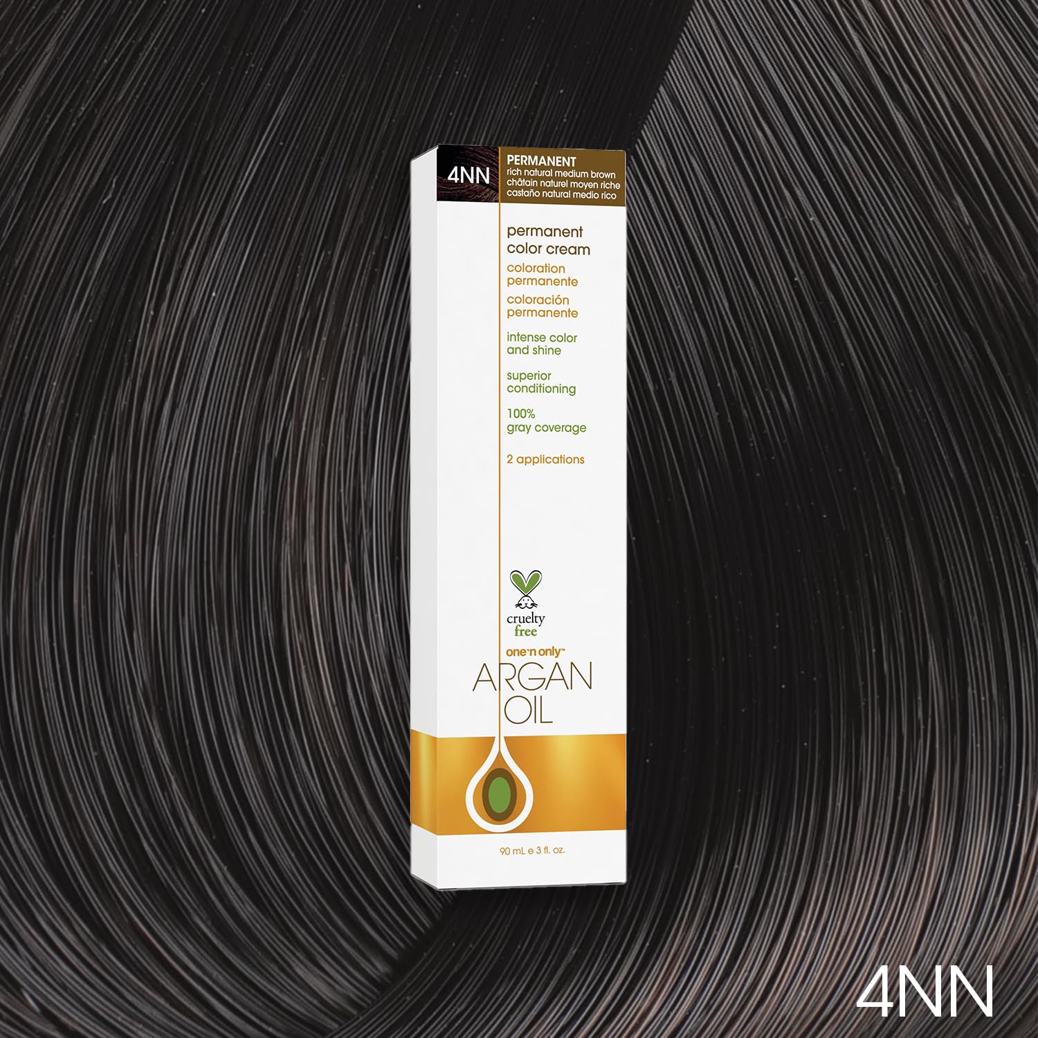 One N' Only Permanent Hair Color - Permanent Hair Dye Made with Argan Oil - Delivers Rich, Accurate Tones with Gray Coverage - Improves Moisture & Elasticity - 4NN Rich Natural Medium Brown (3 oz)
