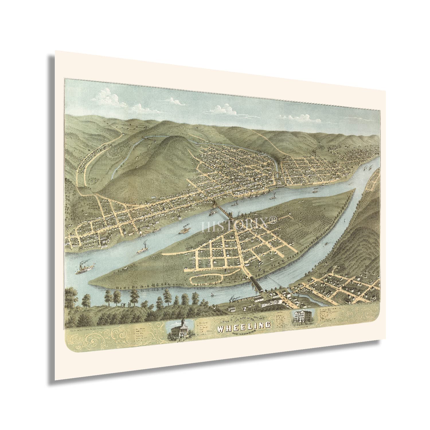 HISTORIX Vintage 1870 Wheeling West Virginia Map - 18x24 Inch Map of Wheeling Wall Art - Old City of Wheeling WV Poster - History Map of West Virginia