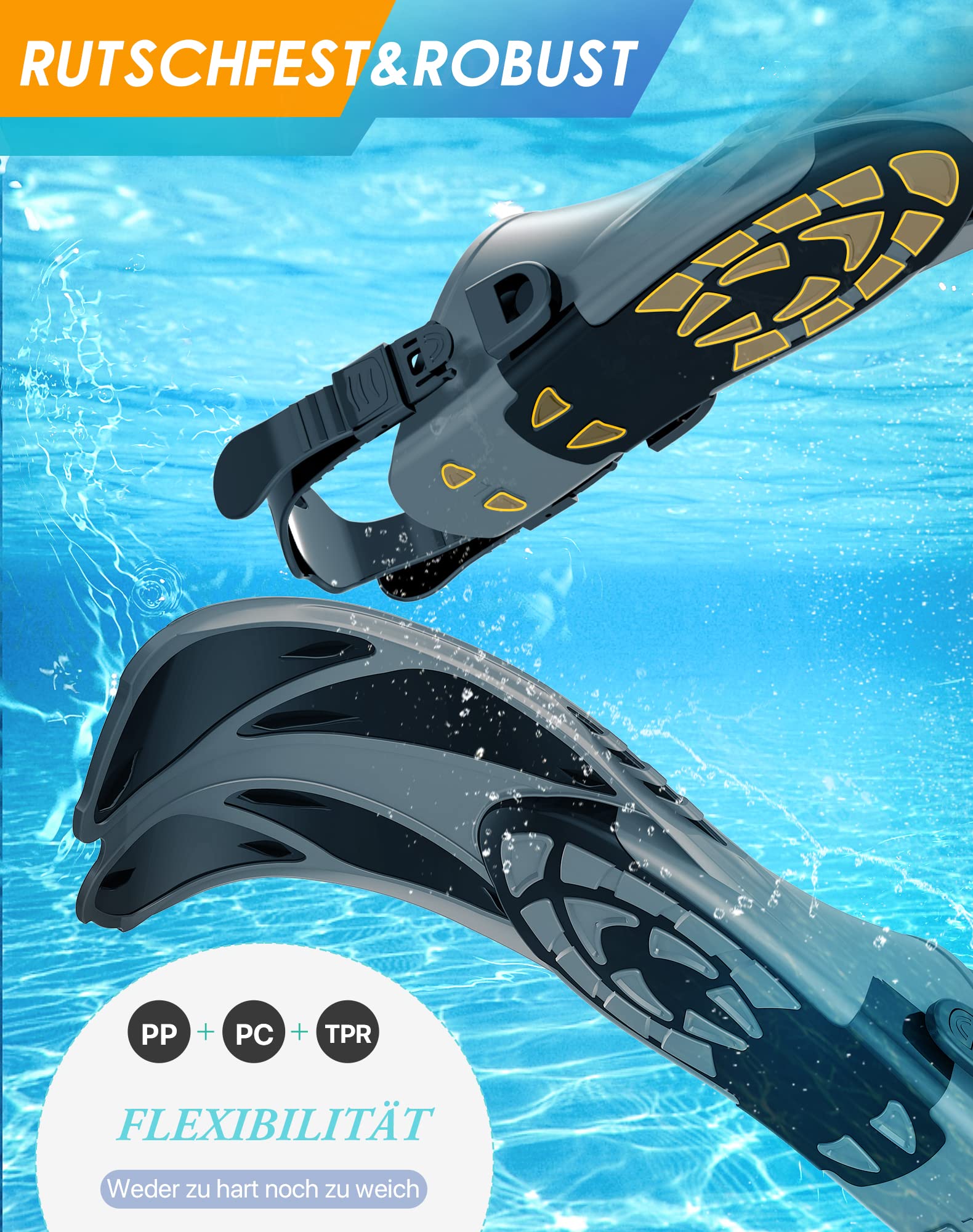 Schnorchelset Erwachsene mit Verstellbare Taucherflossen Anti-Leck & Anti-Fog Taucherbrille und Dry Schnorchel, 3 in 1 Professionell Schnorcheln Set für Schnorcheln und Schwimmen