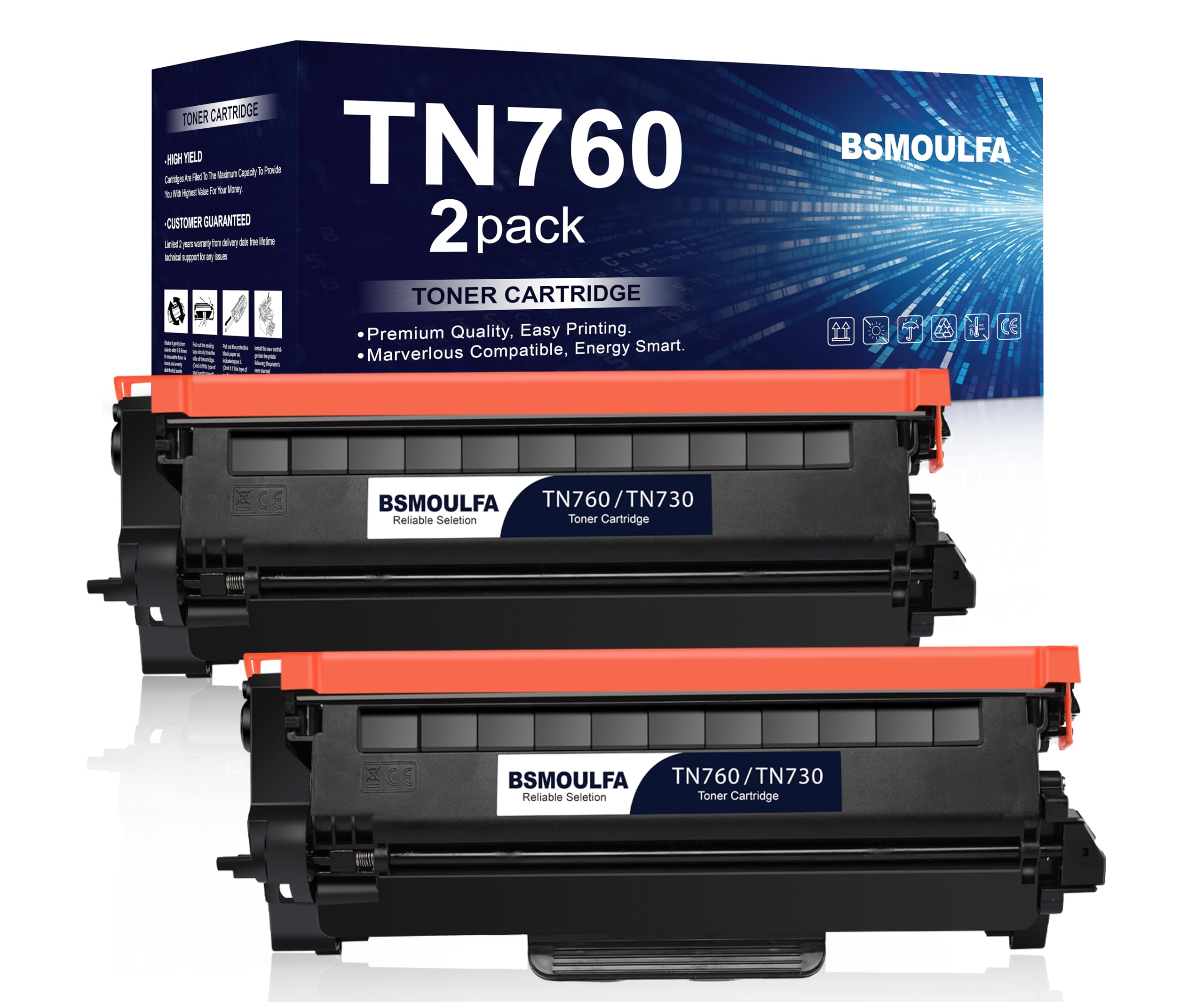 BSMOULFATN760 TN730 Toner Cartridges High Yield Compatible for Brother DCP-L2550DW HL-L2350DW HL-L2395DW HL-L2390DW HL-L2370DW HL-L2370DWXL MFC-L2750DW MFC-L2750DWXL MFC-L2710DW MFC-L2730DW Printers