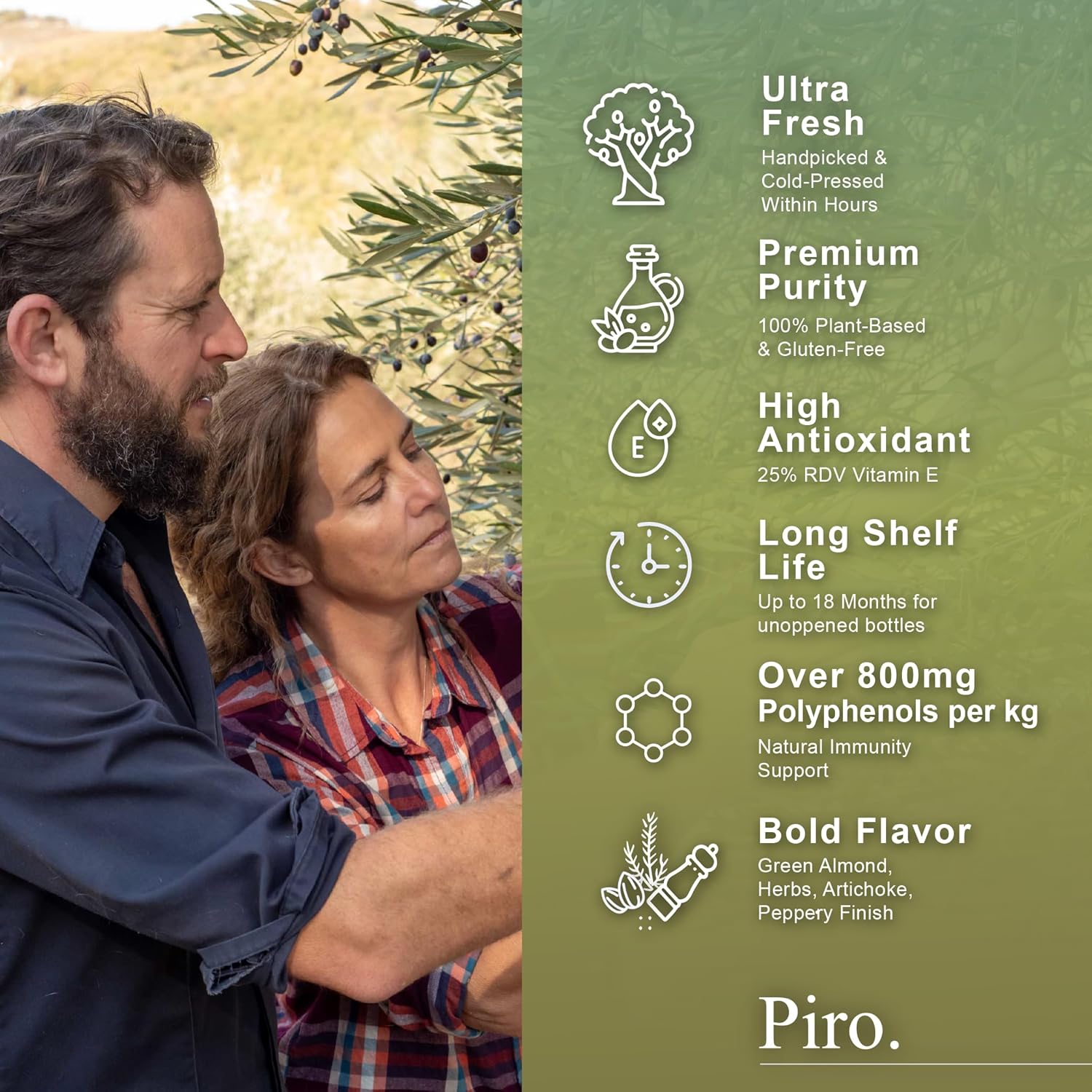 Piro Premium Extra Virgin Olive Oil Cold Pressed, Early Harvest, Hand Picked, Polyphenol Rich Italian Olive Oil (16.9 Fl Oz)
