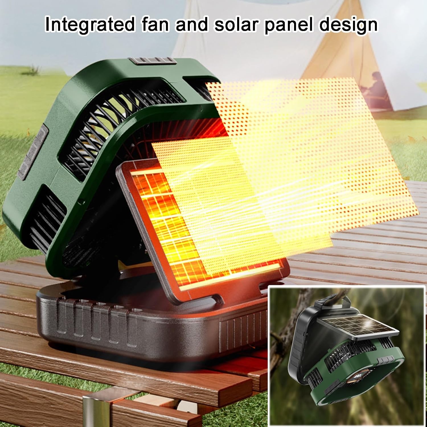 Foldable Solar Fan, Portable, 6-speed Setups, Timer Mode, ABS, Water Proof, Wireless, Office Desk Fans, Wide-angle Airflow, for Outdoor Camping, Bedrooms, and Kitchens