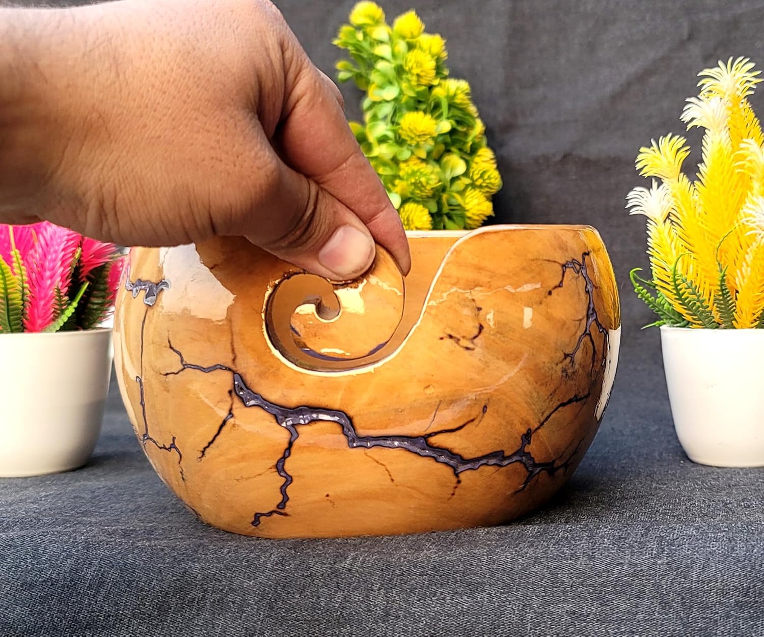 Yarn Bowl Wooden, Lichtenberg Figure & Resin/Wooden Large Yarn Bowl for Knitting, Yarn Bowl - Crocheting Accessories and Supplies Organizer