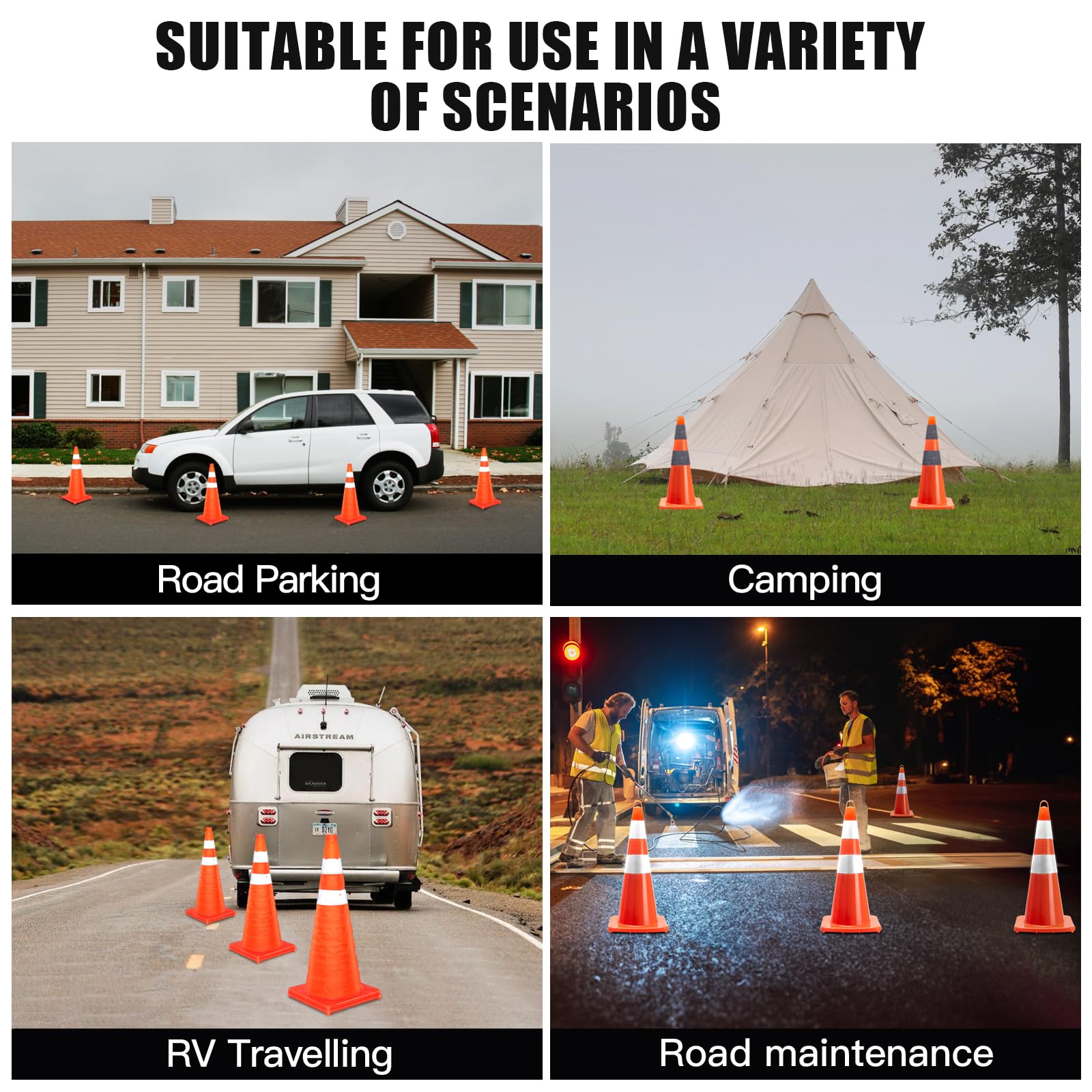 Collapsible Traffic Cones 28 Inch 4 Pack, Traffic Safety Cones, Orange Traffic Cones, Collapsible Safety Cones with Reflective Collars, Parking Cones for Drivers Training Parking Lots - Image 3