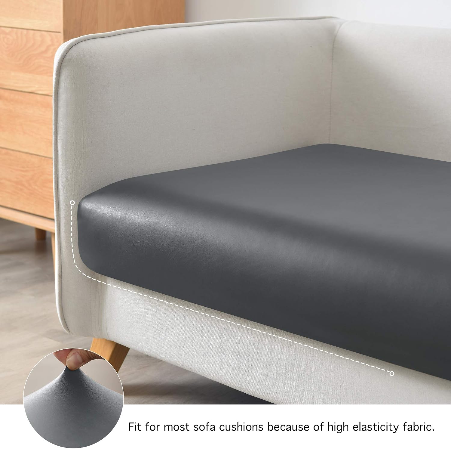 Yates Home PU Leather Couch Sofa Cushion Slipcover Water-Proof Elastic Chair RV Seat Covers Loveseat Sofa Furniture Protector Slip Cover for Settee Seater Replacement in Living Room（Sofa, Gray）