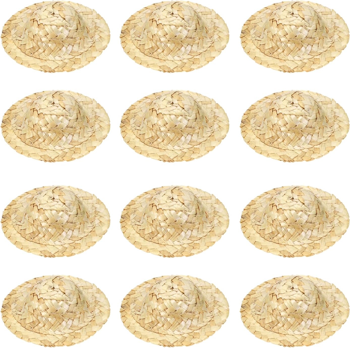PATIKIL 12 Pcs Mini Straw Hats 4.3 Inch Knitting Miniature Straw Hats Tiny Dollhouse Mini Cowboy Cute Woven Cap for DIY Craft Costume Decoration Jewelry Accessory, Wooden Color