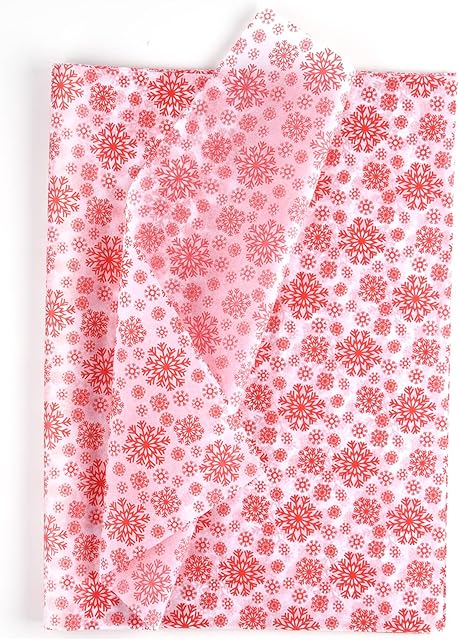 MIAHART 60 Sheets Christmas Snowflake Tissue Paper Red Snowflake Bulk 50*35cm Christmas Wrapping Paper for DIY and Craft Gift Bags New Year Decorations