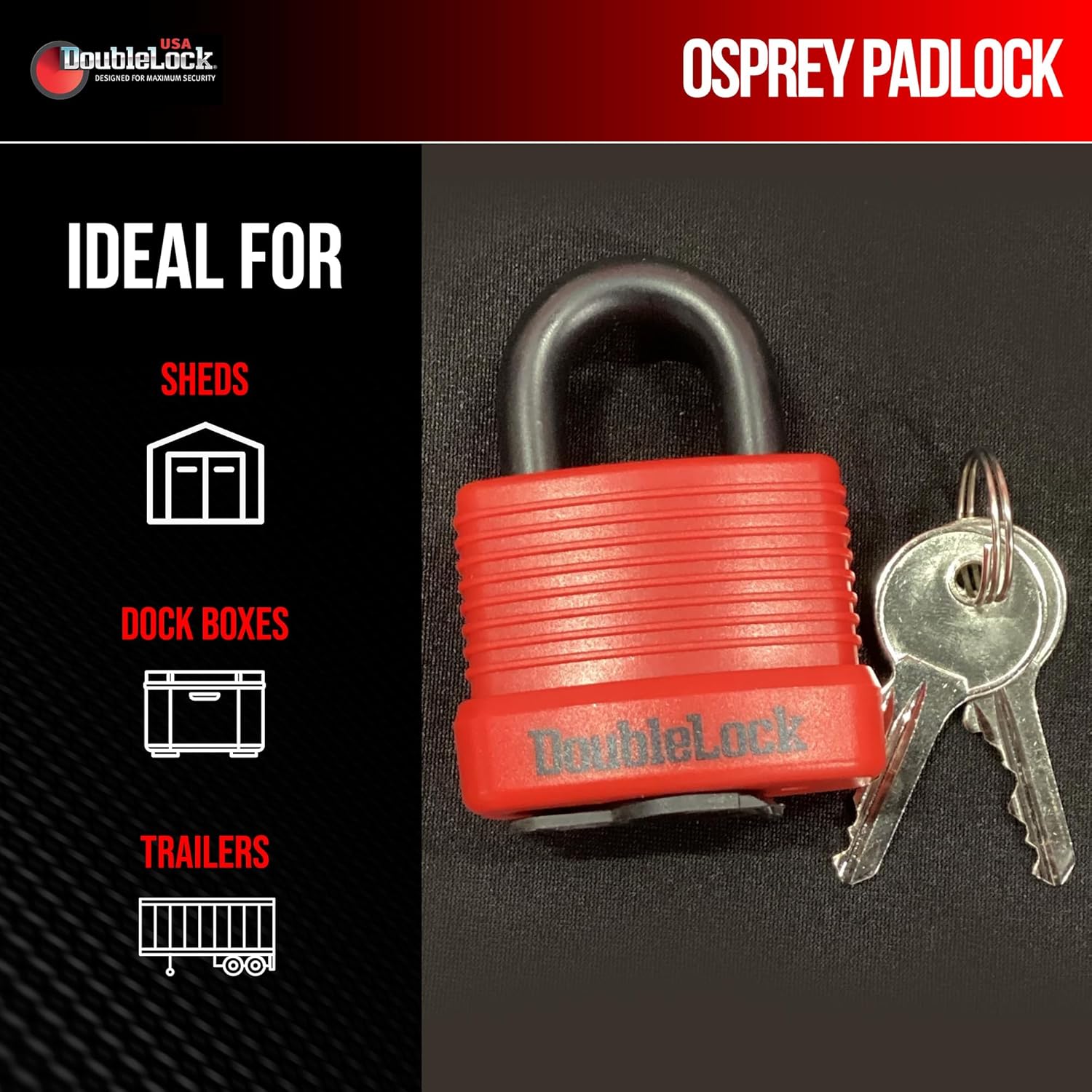 DoubleLock Osprey Marine Padlock 3-Pack 30mm 40mm 50mm Solid Aluminum Body with Brass Cylinder and Aluminum Shackle Weather and Corrosion Resistant Locks