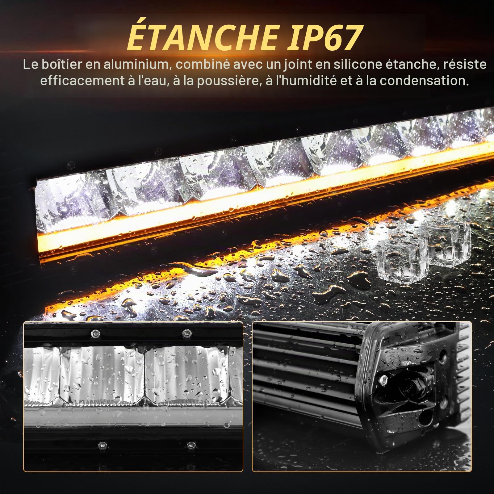 PICAA Barre LED 13 Pouces 32 cm 120W, Feux de Jour DRL Ambre, Rampe à LED | avec Kit de Câblage 12V pour Camion, Bateau, Projecteur, Feux de Brouillard, 4x4, ATV, Véhicule,étanche IP67