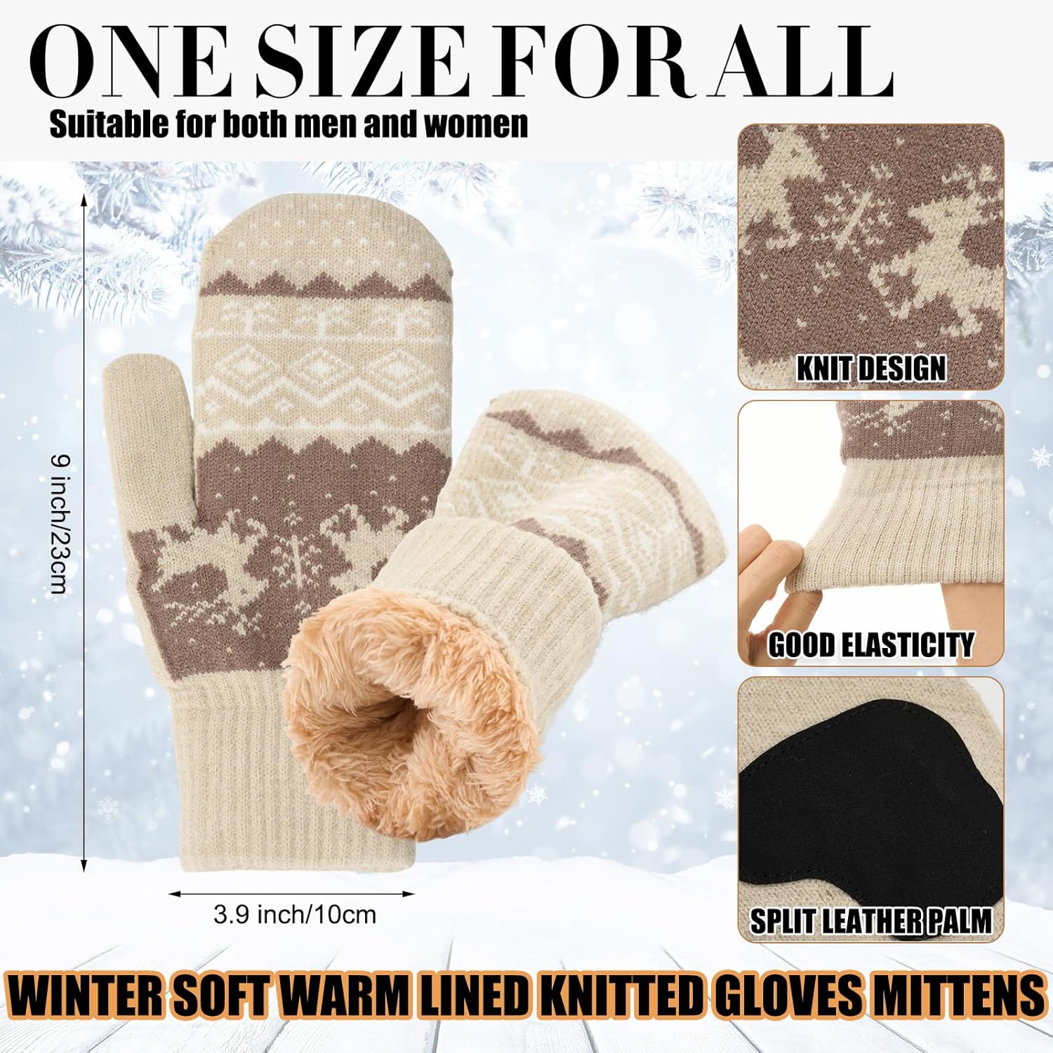 Vicenpal 3 Pairs Women Mittens Gloves Fleece Lining Cozy Wool Gloves Winter Cold Weather Thick Warm Knitted Mittens - Image 2