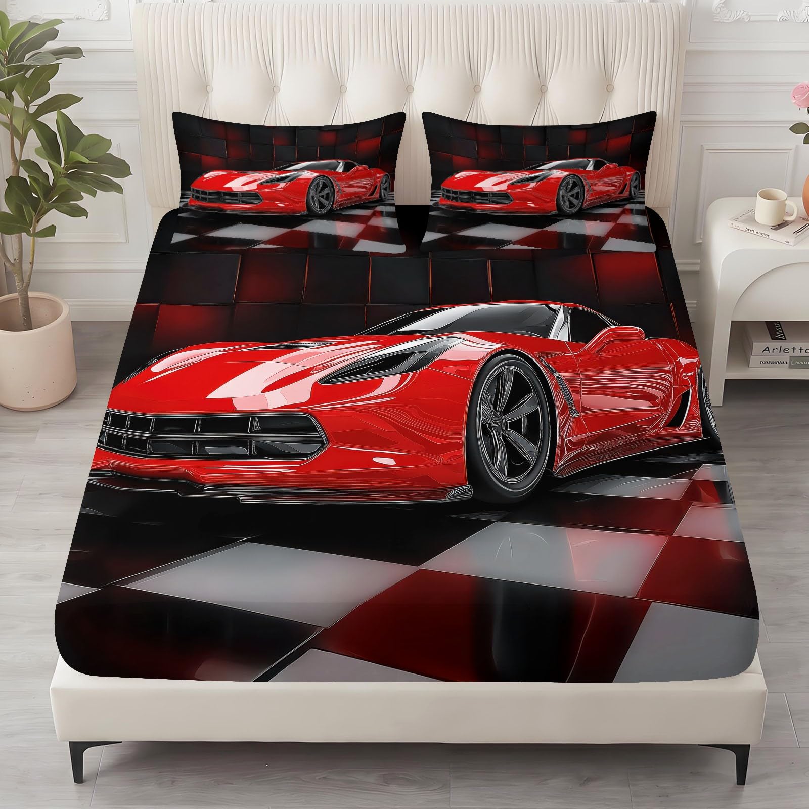 Sábana bajera ajustable 3D moderna de microfibra suave para niños y adolescentes, resistente a la decoloración, con bolsillo profundo de 30 cm, tamaño Super King, 180 x 200 cm, color negro