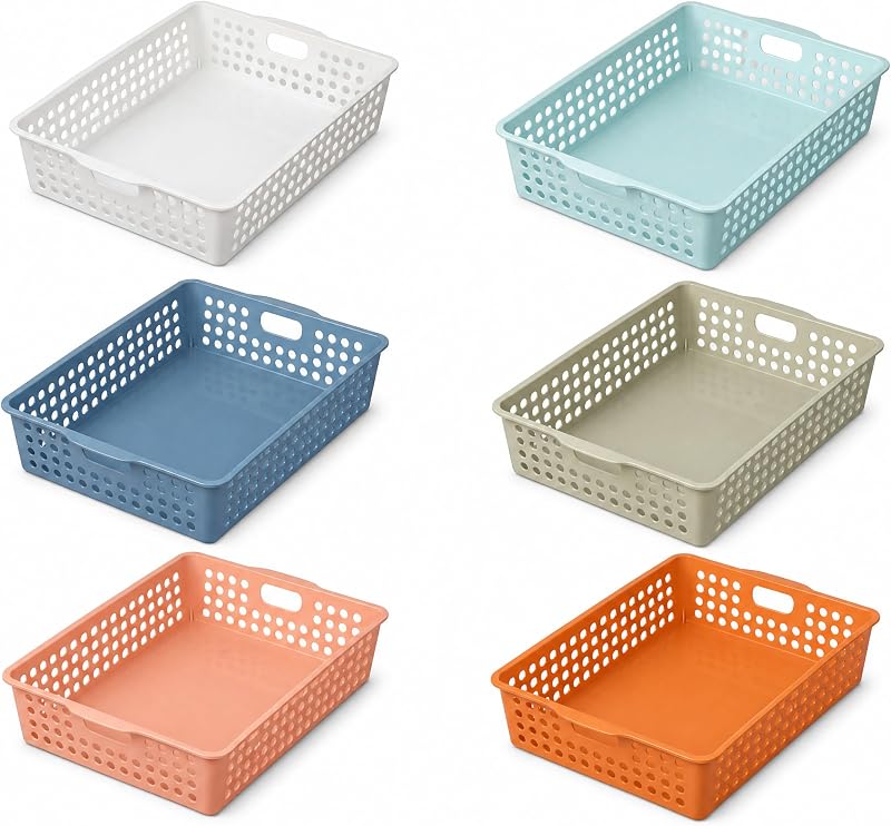 6 Pack Classroom Paper Baskets, Organizing Desk Boho Tray for A4 Papers, Classroom Storage Plastic Paper Bins, Fun Turn in Trays for Teachers and Students, Office Desk Room Trays Organizer