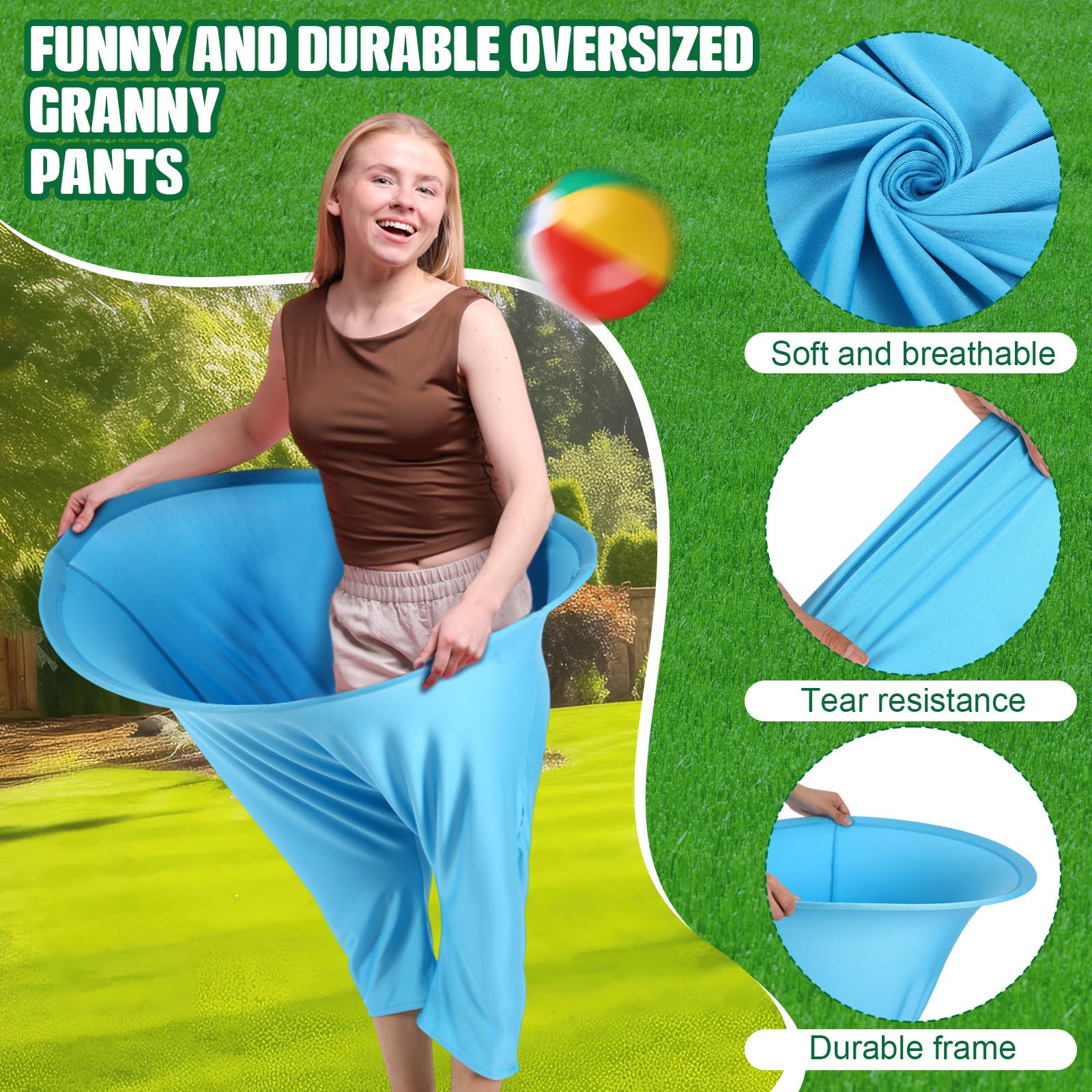 Granny Pants Outdoor-Spielsets enthalten 2 freaky Spiele Hosen mit 8 Hüpfbällen und 2 Markierungshütchen und 1 Luftpumpe, lustige Riesen-Party-Hof-Spiele für Feldtag, Familie, Erwachsene