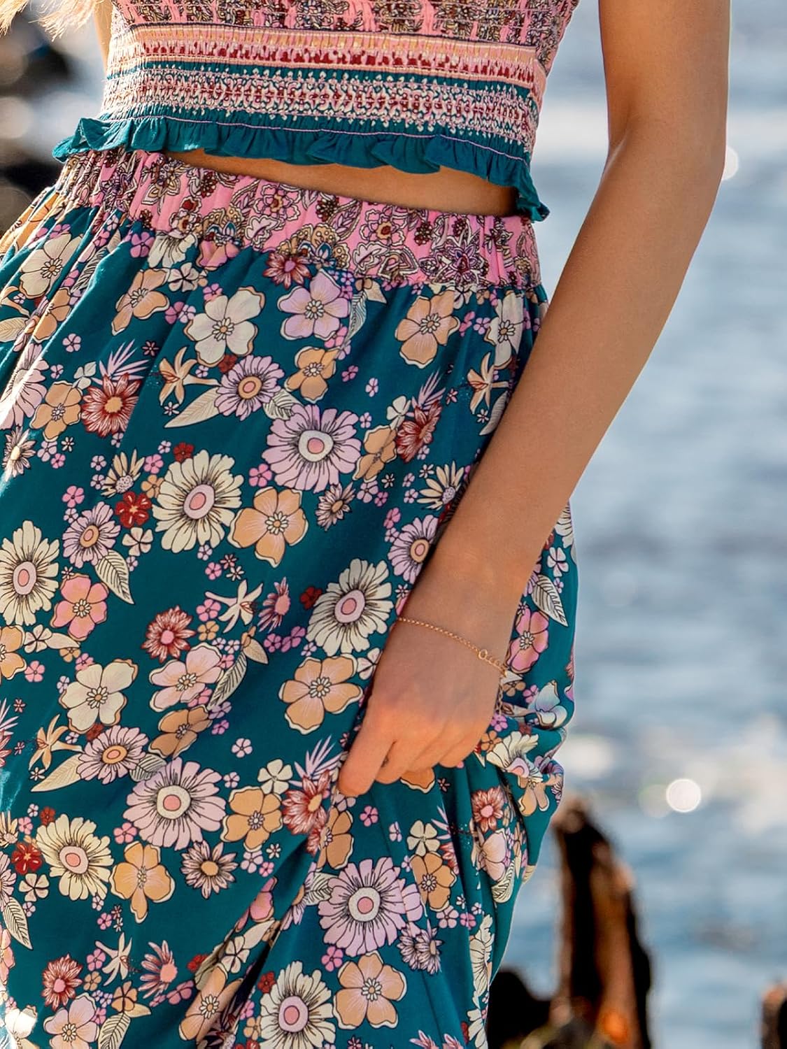 CUPSHE Summer Maxi Skirt for Women 2026 Boho Floral Beach Long Skirt Flowy Casual Vacation